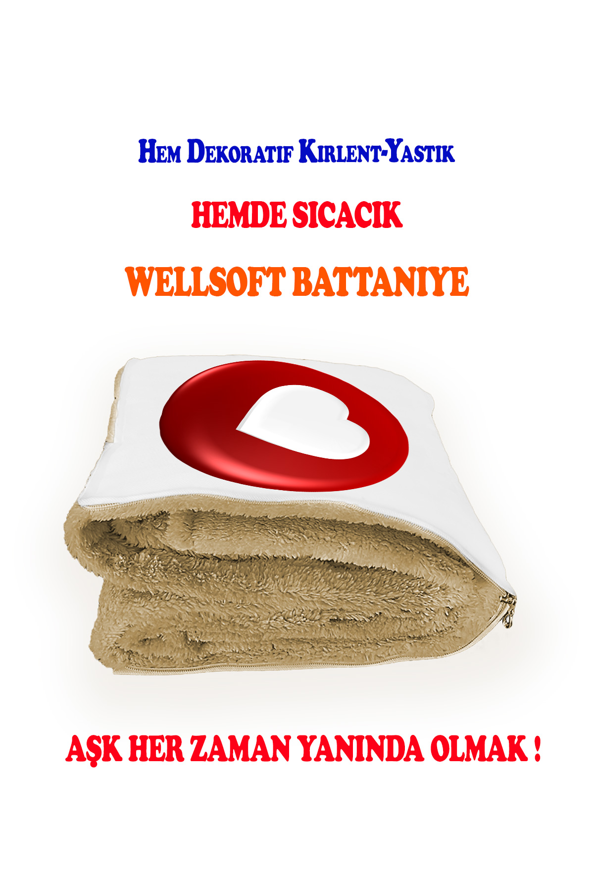 Sevgililer Günü Hediyesi Kalpli Baskılı Battaniyeli Opsiyonel Dekoratif Kırlent Sevgiliye Hediye