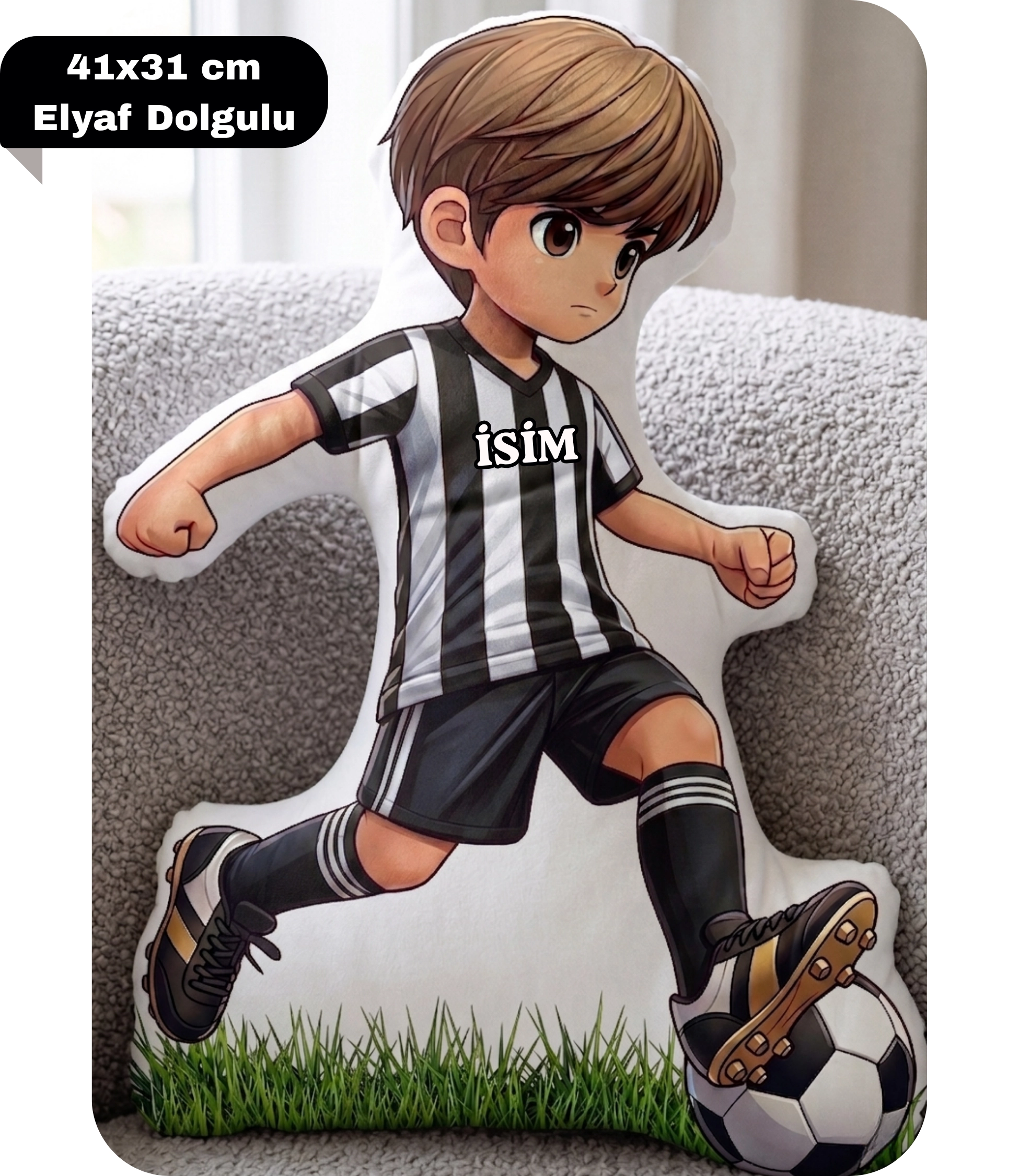 Siyah Beyaz Futbol Kupa Taraftar Yastık Kombin Taraftar Uyku Arkadaşı İkili Set Hediye