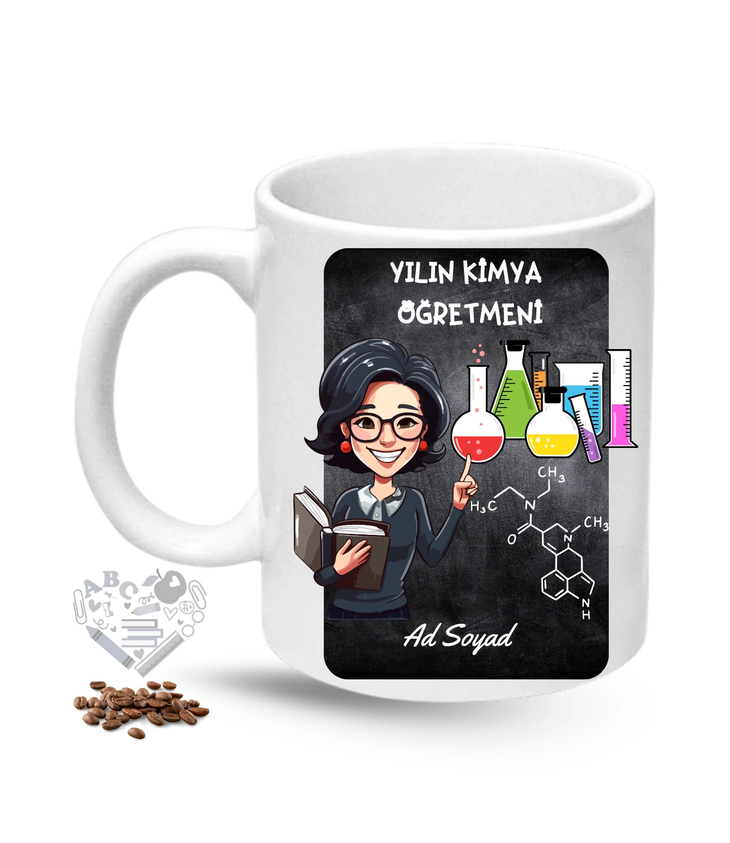 Kimya Öğretmeni Kadın Öğretmenler Günü Hediyesi İsimli Baskılı Porselen Kupa Bardak
