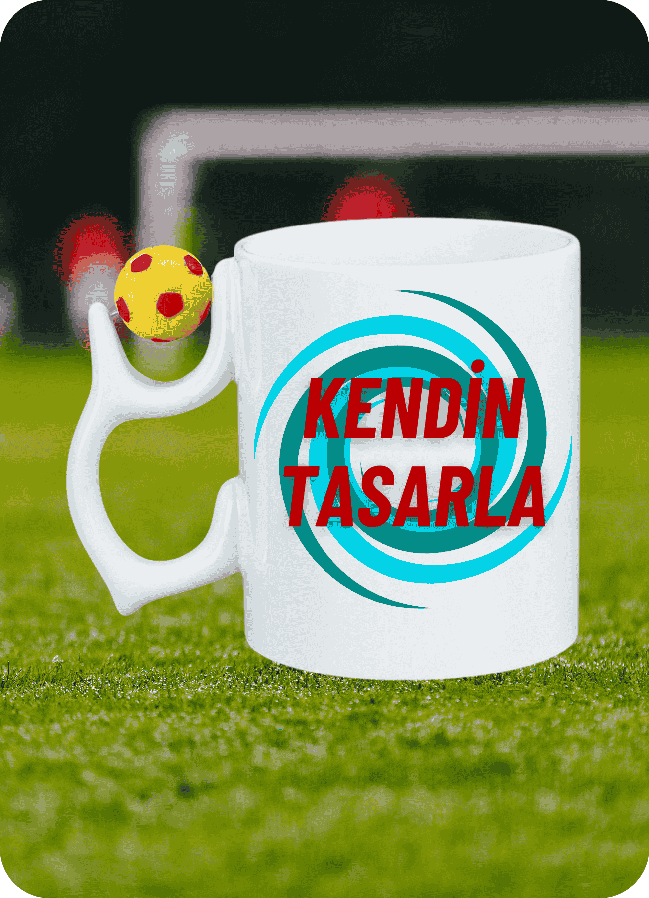 Kişiye Özel Sarı Kırmızı Futbol Toplu Kendin Tasarla Taraftar Kupa Bardak Çay Kahve Fincanı