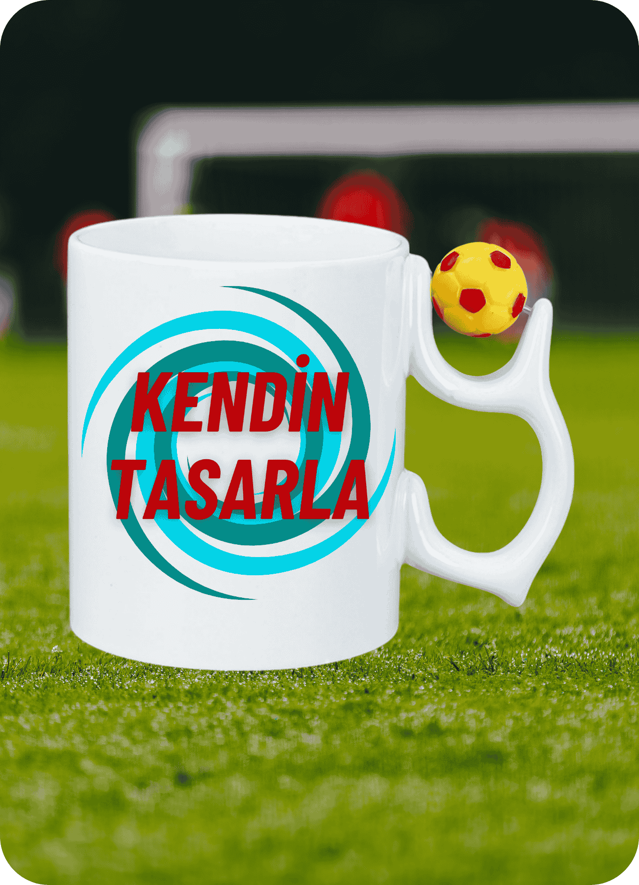 Kişiye Özel Sarı Kırmızı Futbol Toplu Kendin Tasarla Taraftar Kupa Bardak Çay Kahve Fincanı