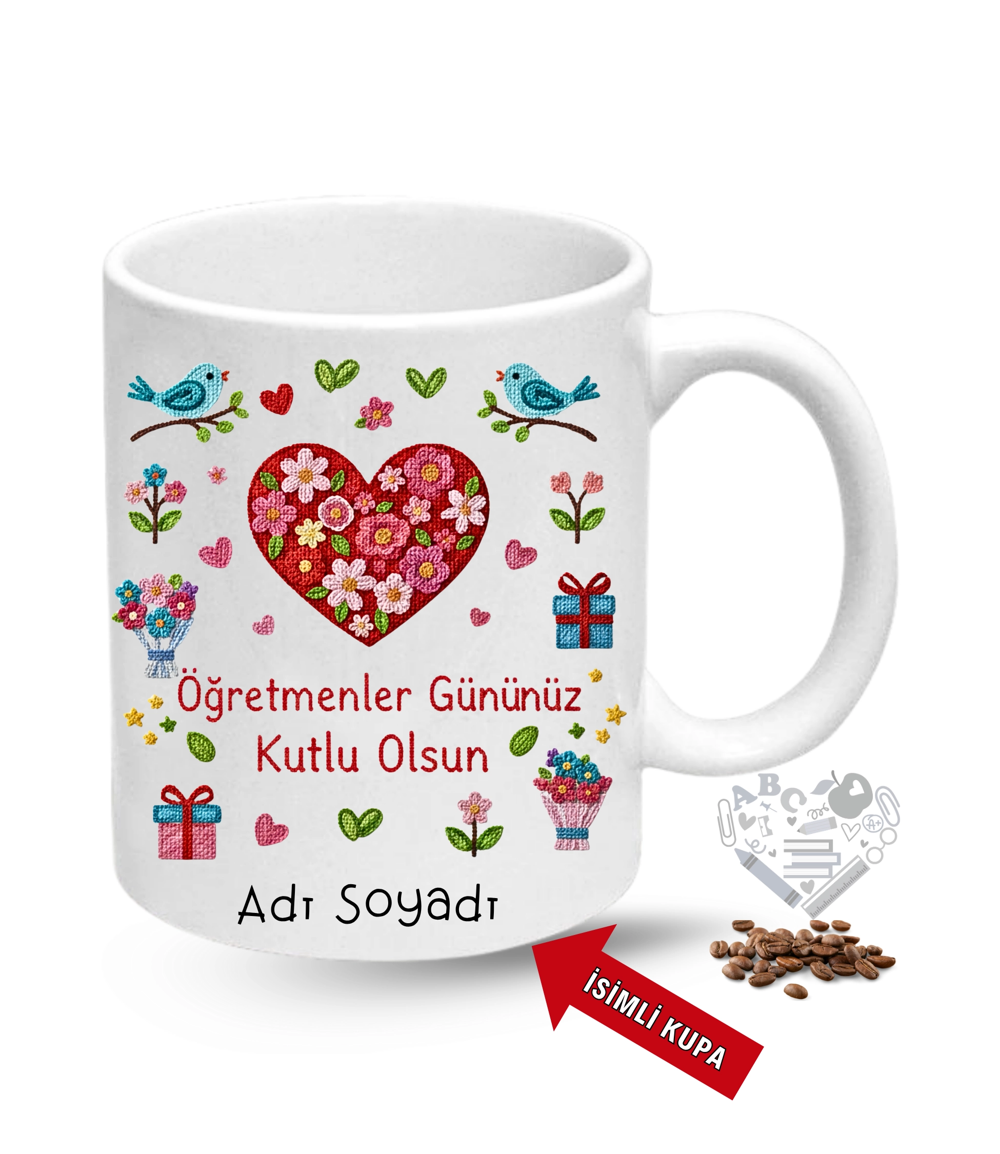Öğretmenler Günü Hediyesi İsimli Baskılı Porselen Kupa Bardak