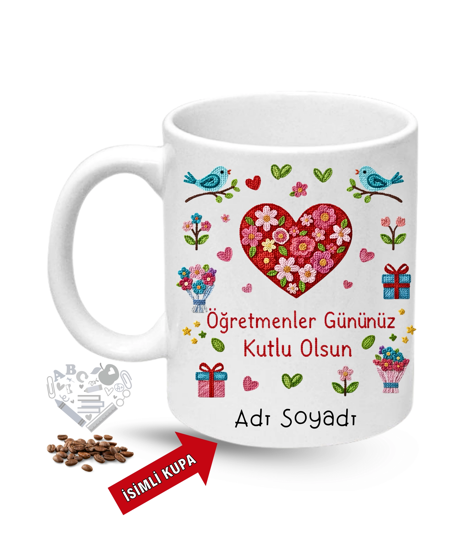 Öğretmenler Günü Hediyesi İsimli Baskılı Porselen Kupa Bardak