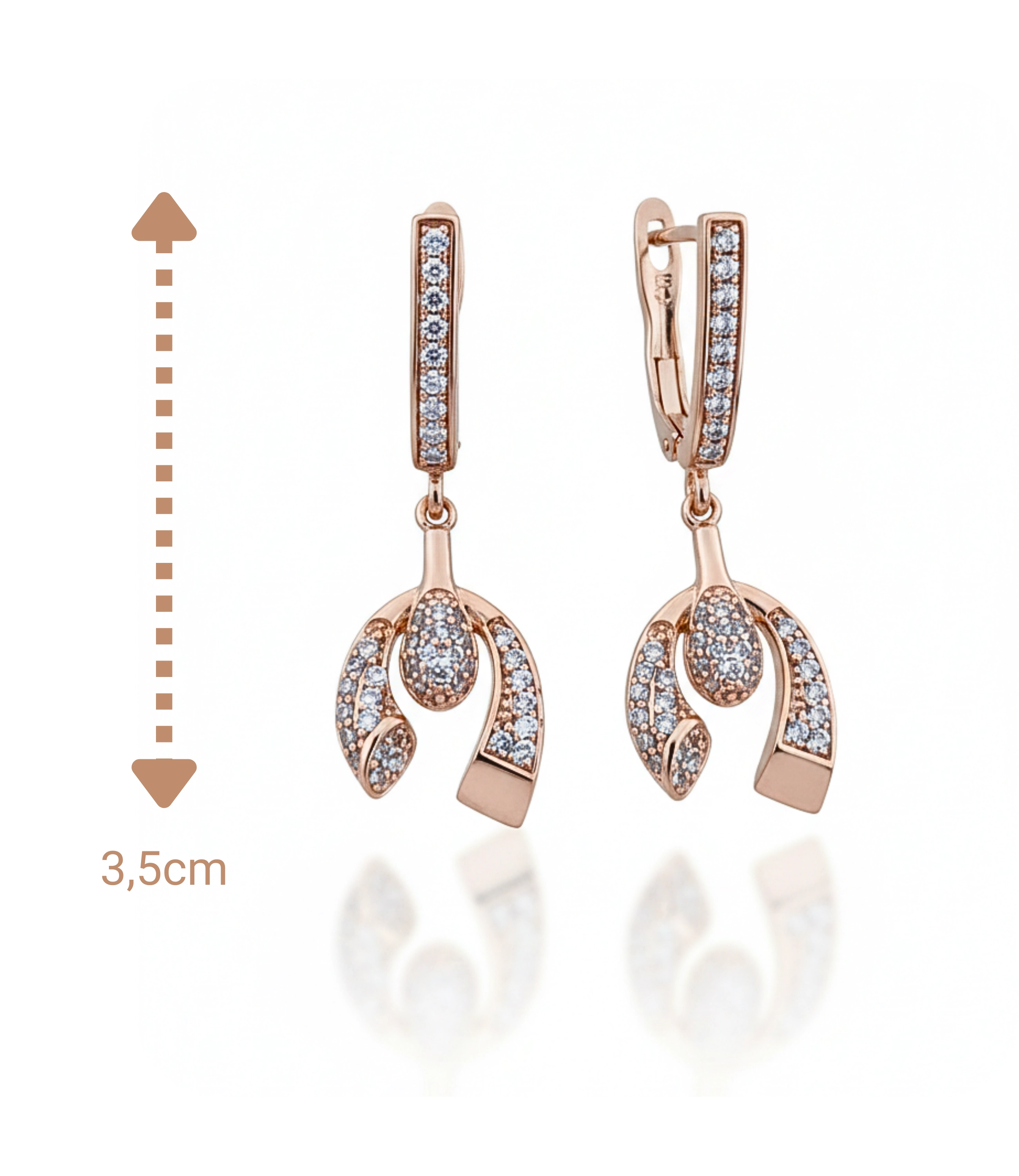 Vip Seri Küpe Xuping At Nalı Şans Tasarım Taşlı Rose Altın Kaplama 3,5cm
