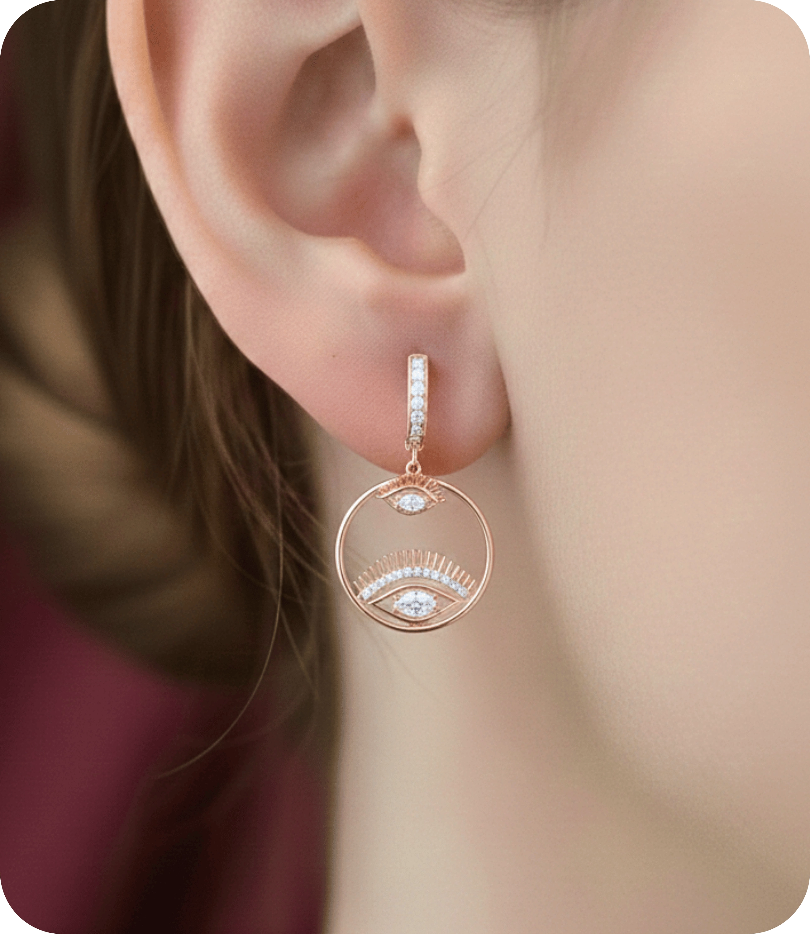Vip Seri Küpe Xuping Göz Tasarım Taşlı Rose Altın Kaplama 3,5cm