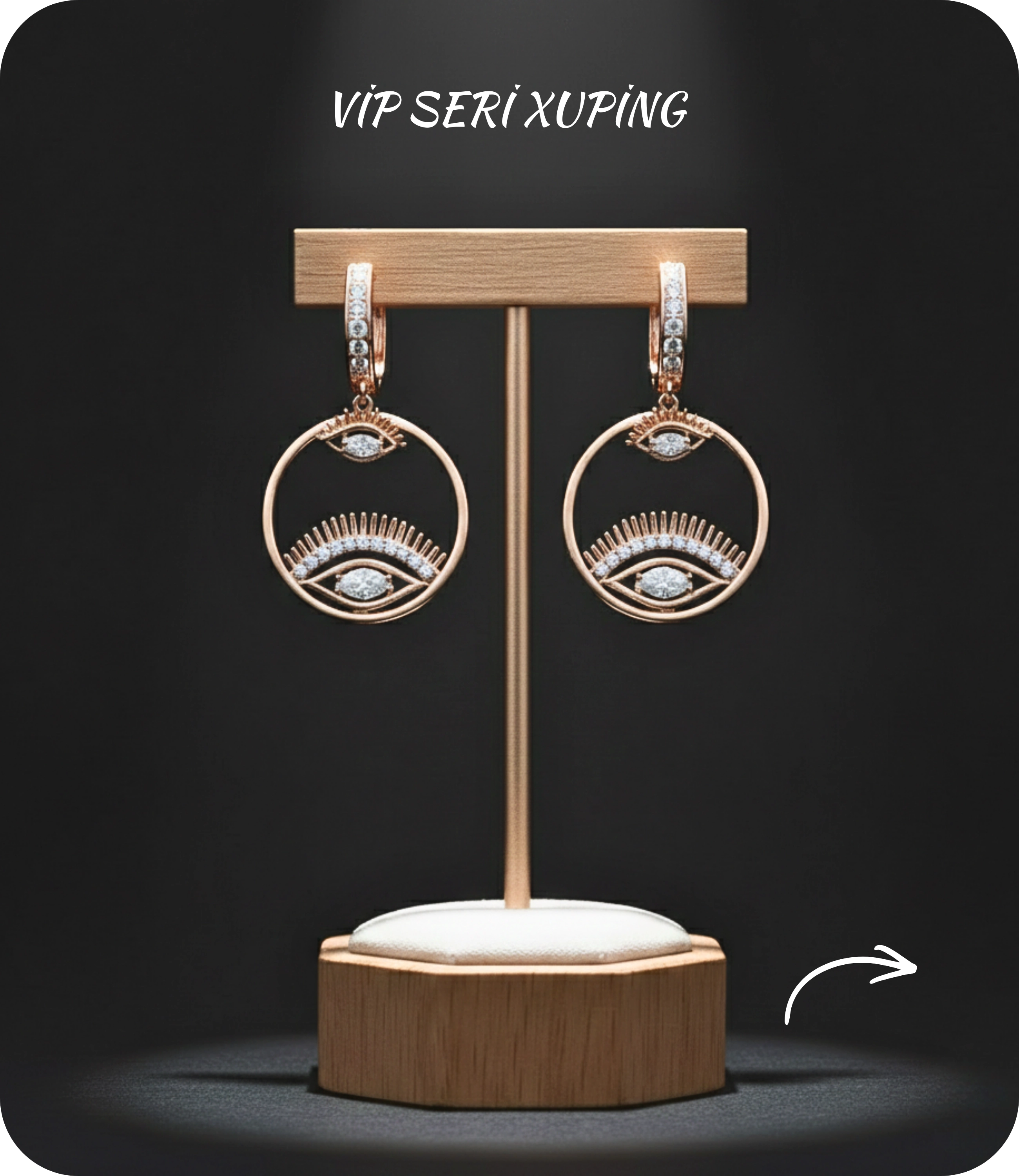 Vip Seri Küpe Xuping Göz Tasarım Taşlı Rose Altın Kaplama 3,5cm