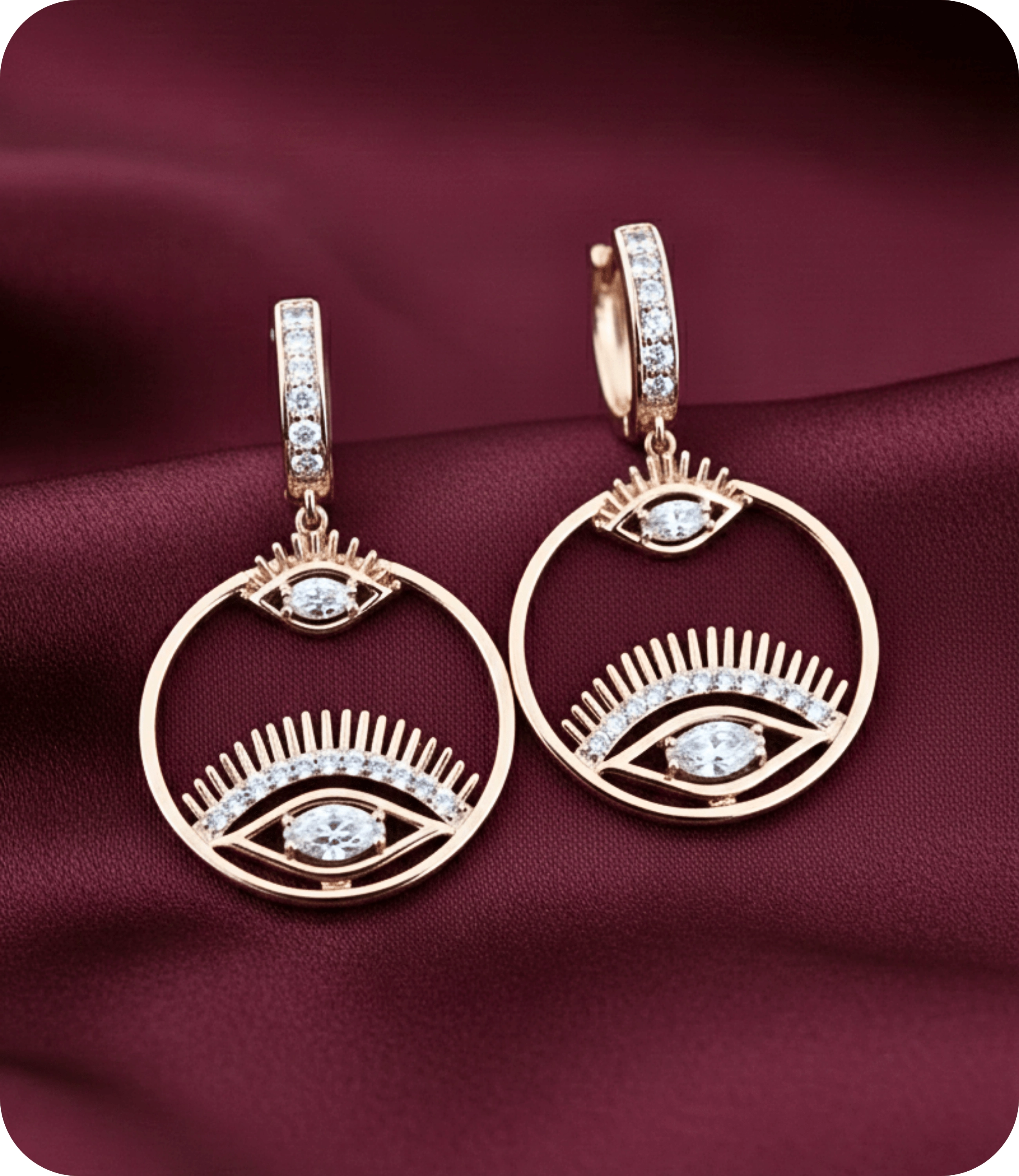 Vip Seri Küpe Xuping Göz Tasarım Taşlı Rose Altın Kaplama 3,5cm