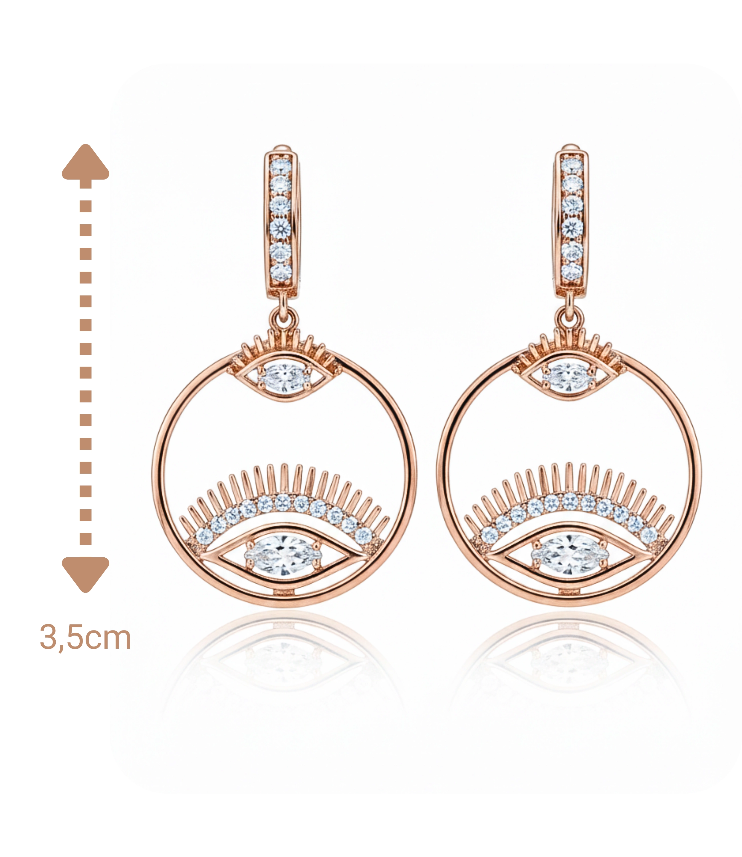 Vip Seri Küpe Xuping Göz Tasarım Taşlı Rose Altın Kaplama 3,5cm