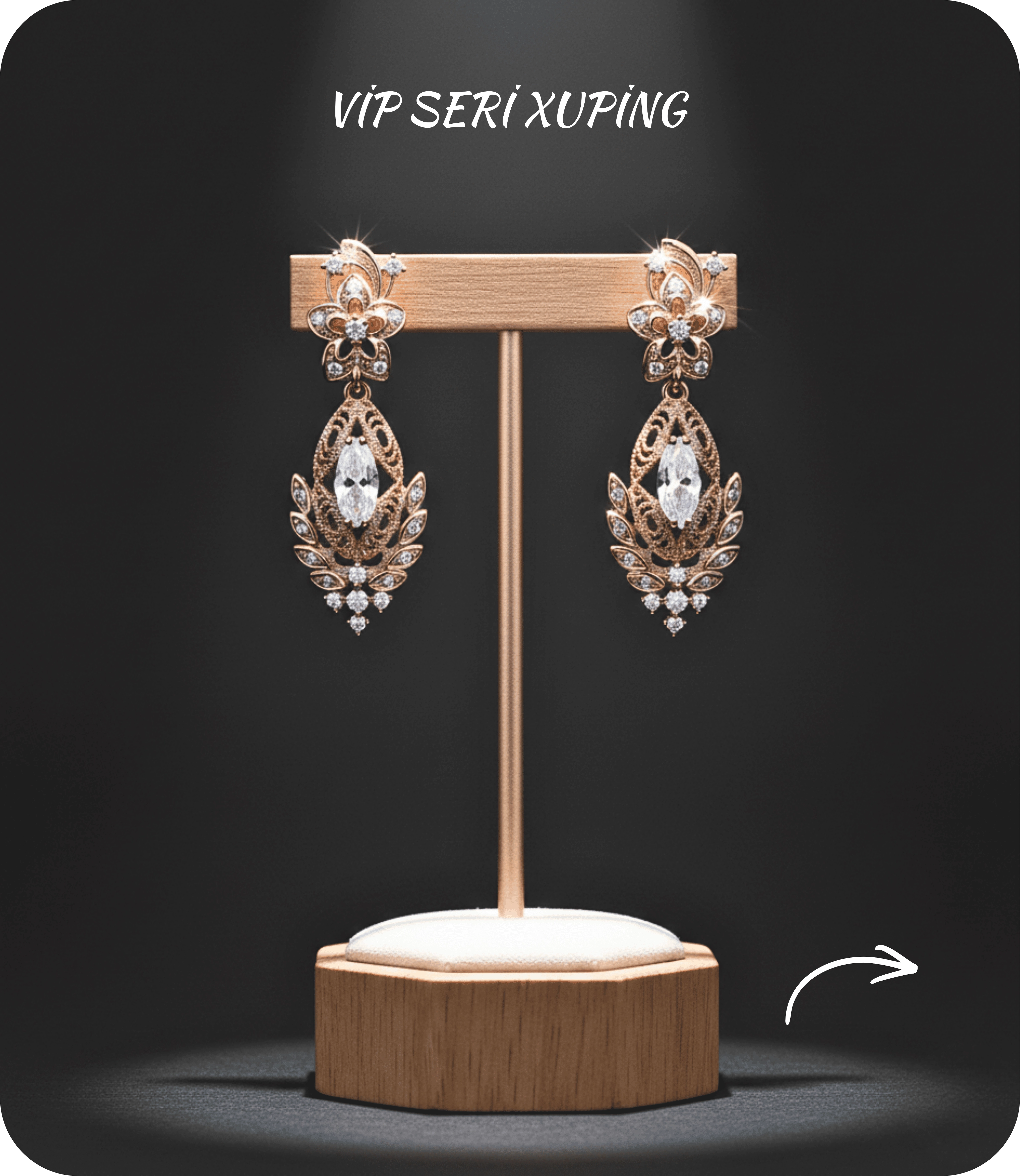 Vip Seri Küpe Xuping Çiçekli Telkari Tasarım Taşlı Rose Altın Kaplama 2,5cm