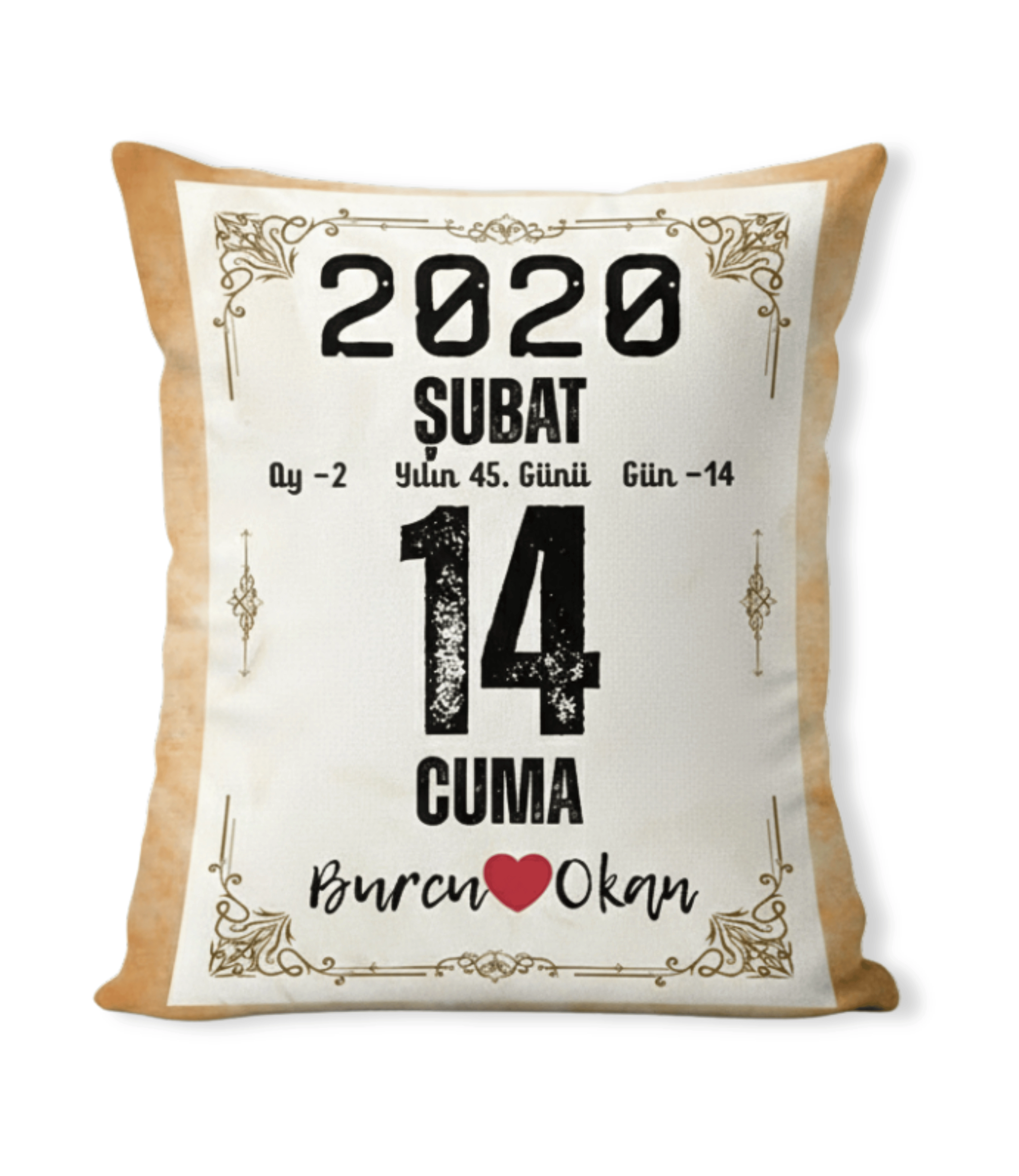Sevgililer Günü Hediyesi Takvim Yaprağı Hediyelik Dekoratif Yastık Kırlent 40x28cm Dolgulu