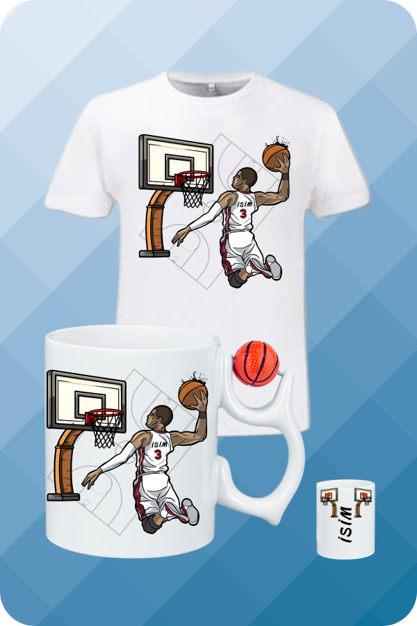 Basketbol Temalı İsimli Pamuklu T-Shirt ve Basketbol Toplu Kupa Bardak Kombin Erkek Oyuncu-2