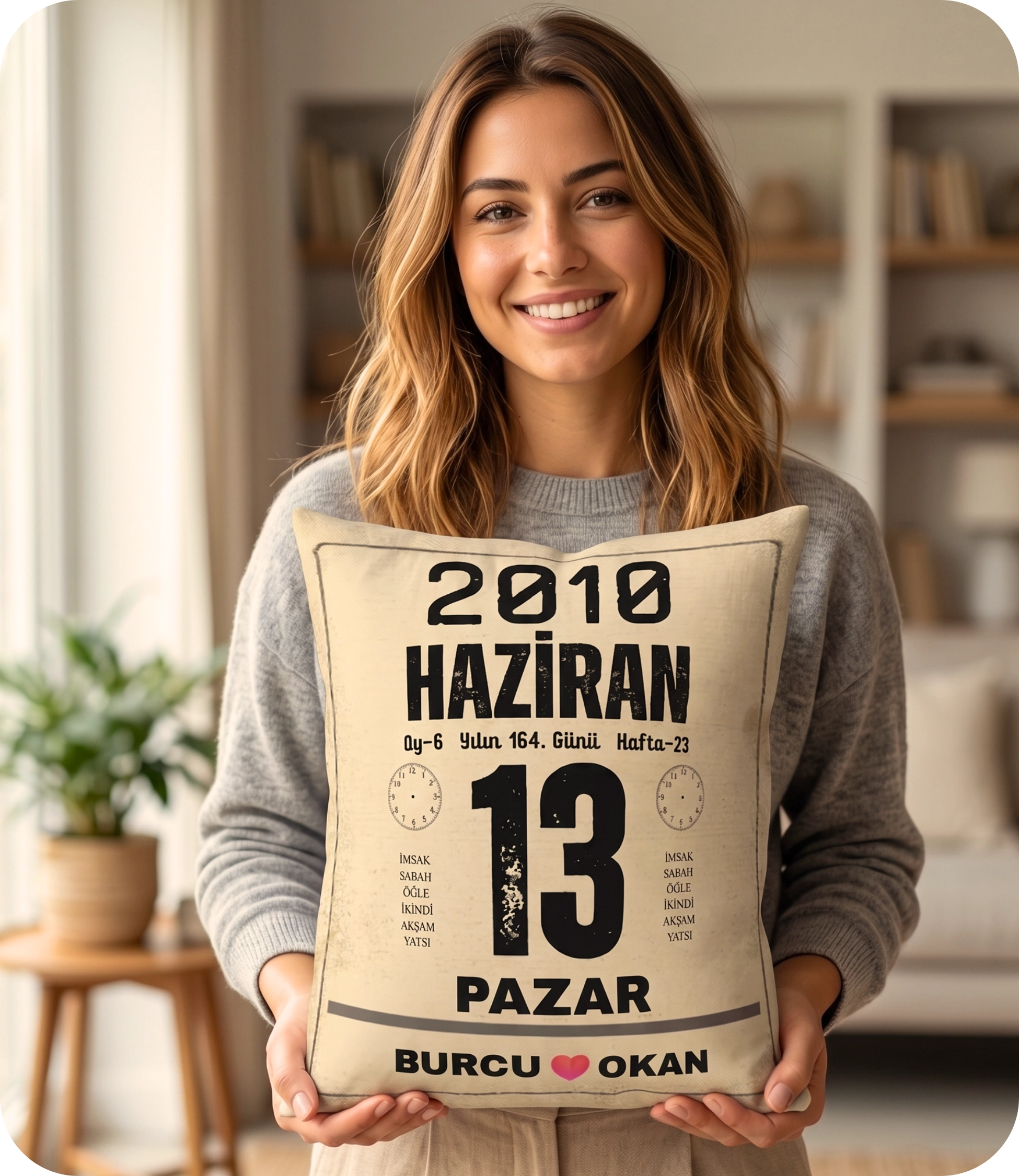 Takvim Yastık Doğum Günü Yıldönümü Hediyesi Takvim Yaprağı Hediyelik Dekoratif Yastık 40x28cm