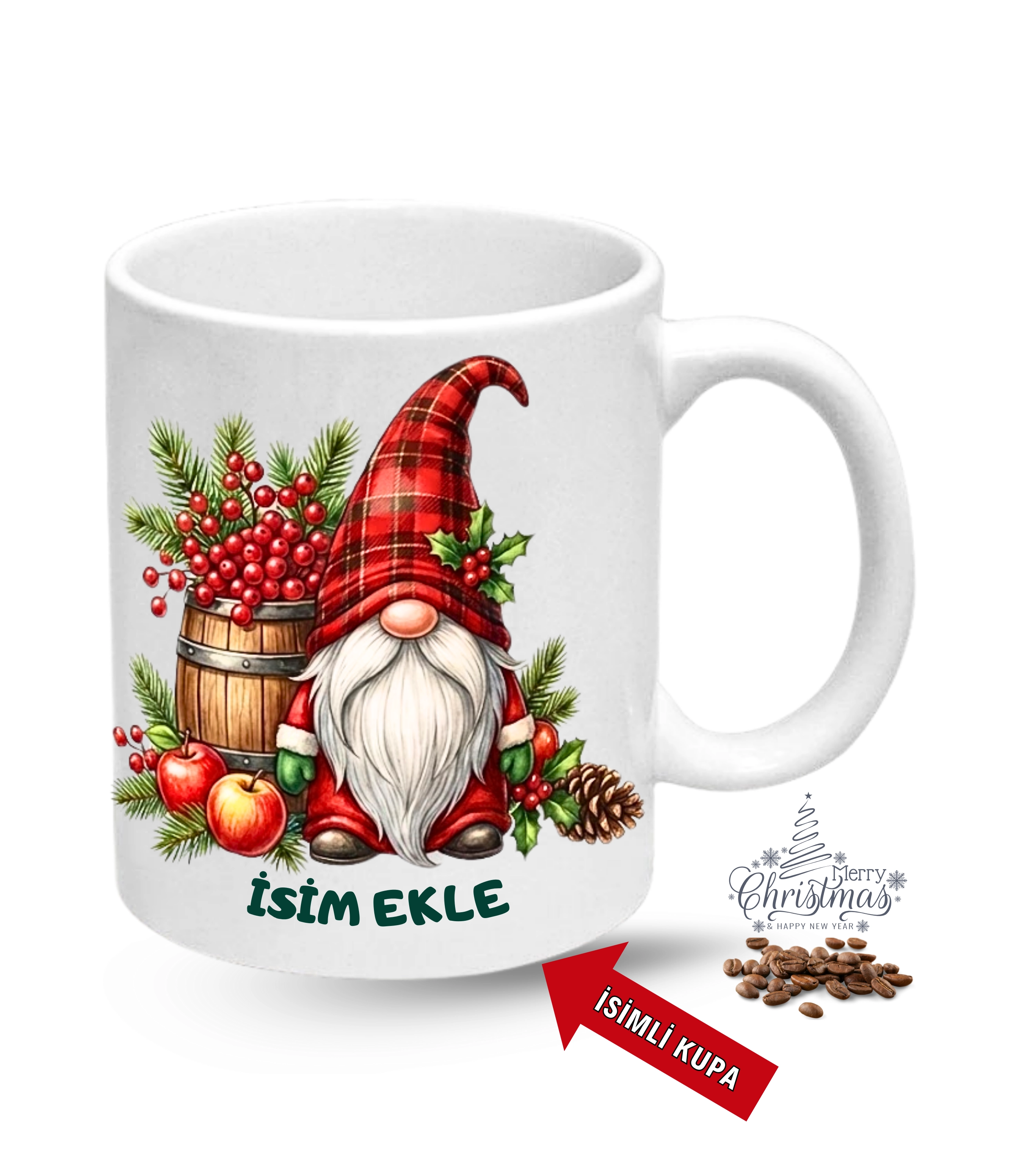 Yılbaşı Hediyesi Christmas Noel Baba İsimli Baskılı Porselen Kupa Bardak