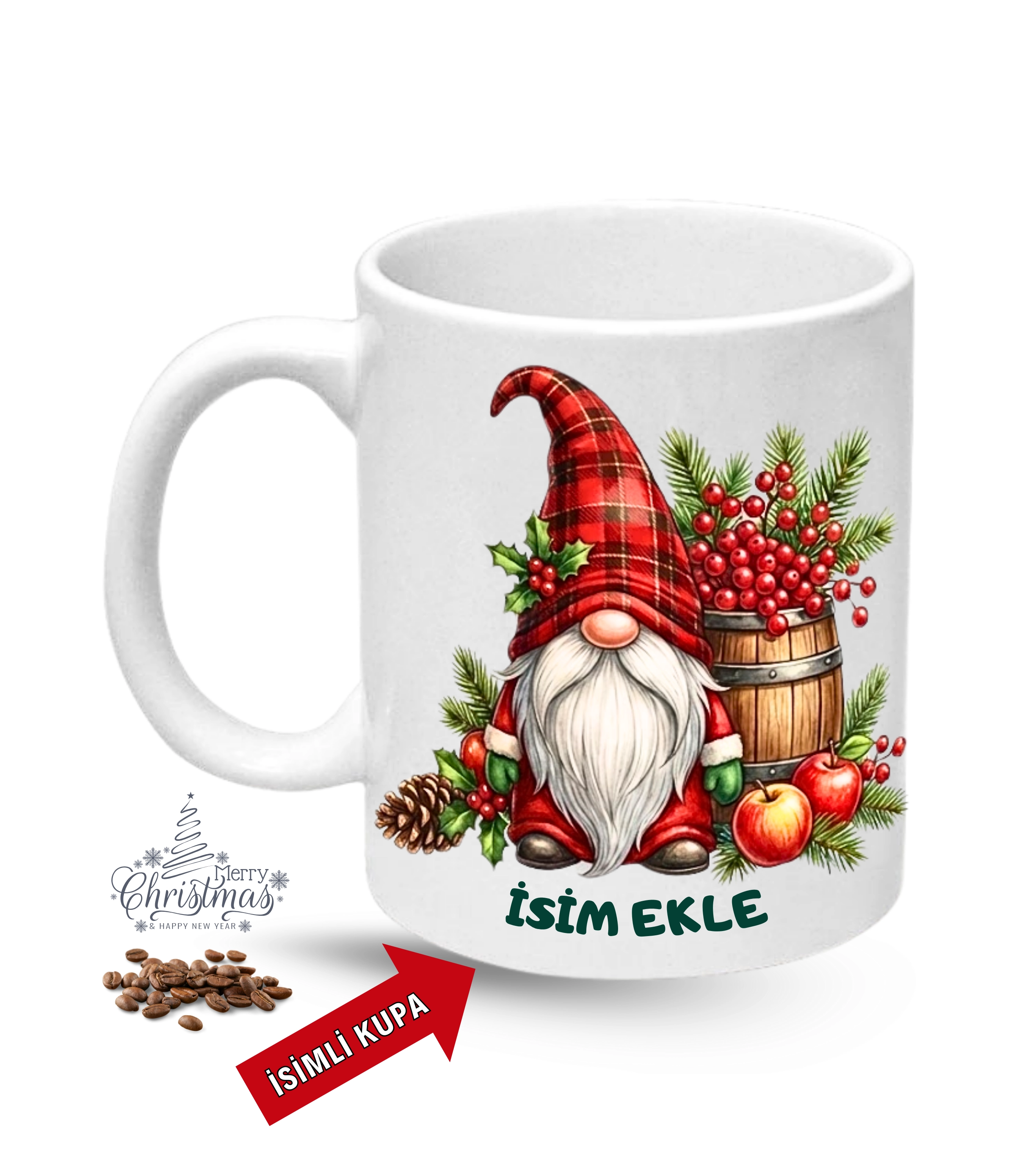 Yılbaşı Hediyesi Christmas Noel Baba İsimli Baskılı Porselen Kupa Bardak