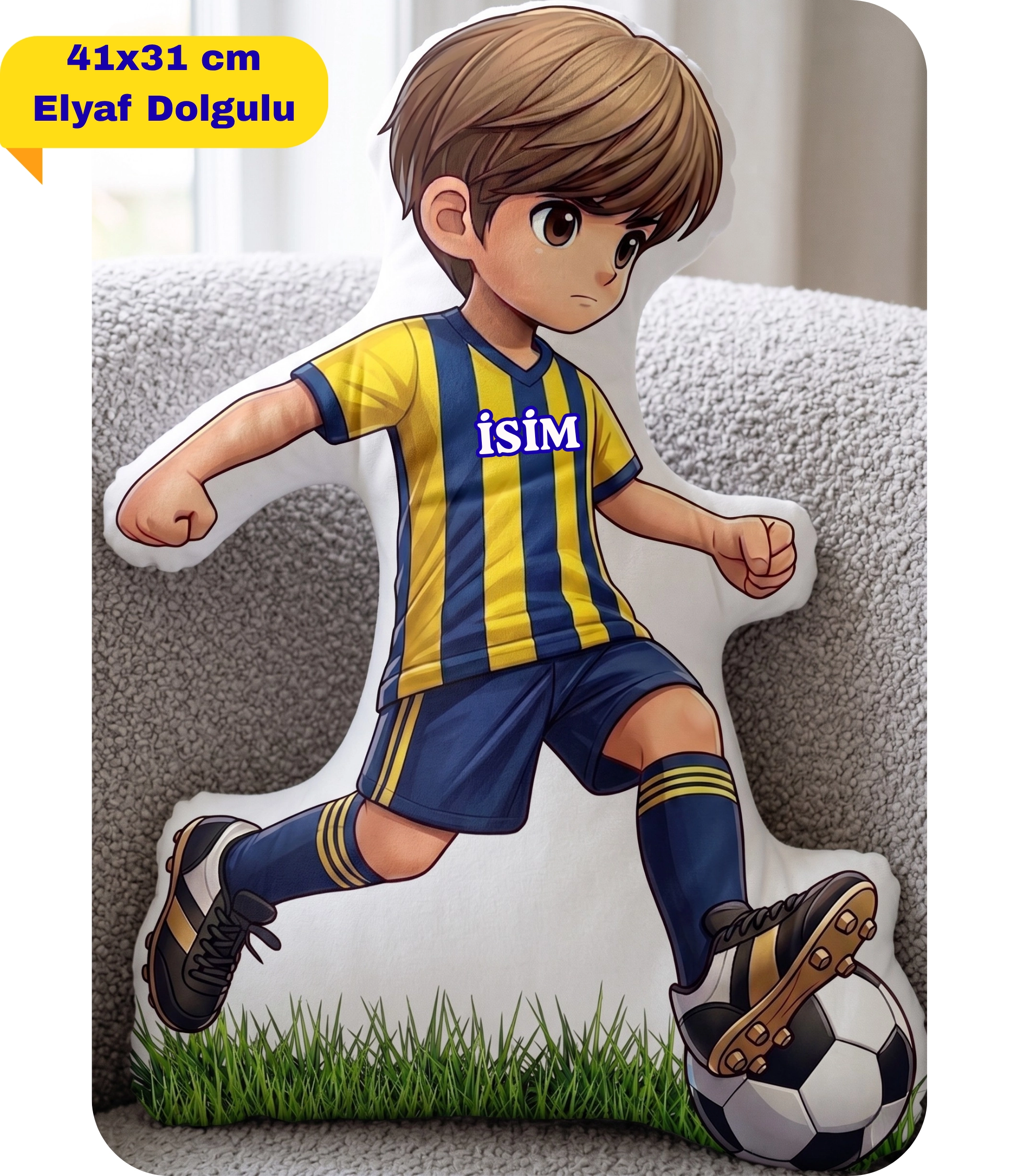 Sarı Lacivert Futbol Kupa Taraftar Yastık Kombin Taraftar Uyku Arkadaşı İkili Set Hediye