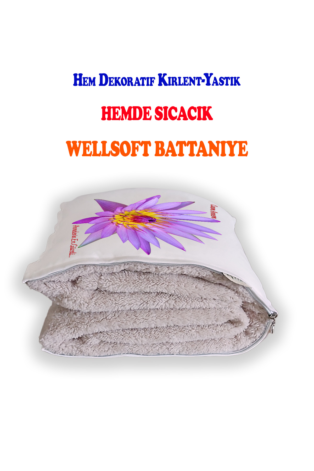ANNELER GÜNÜ HEDİYESİ Lotus Çiçeği Tv Battaniyeli Opsiyonel Dekoratif Kırlent Yastık