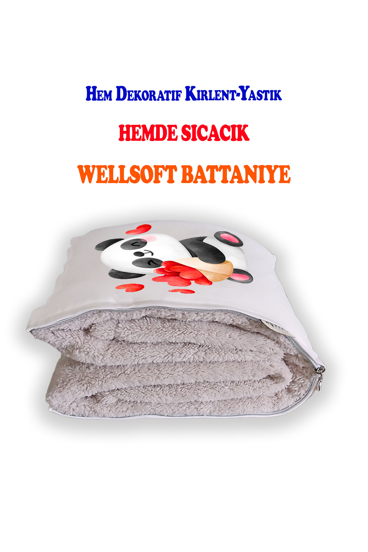Kalpli Panda Tv Battaniyeli Opsiyonel Dekoratif Kırlent