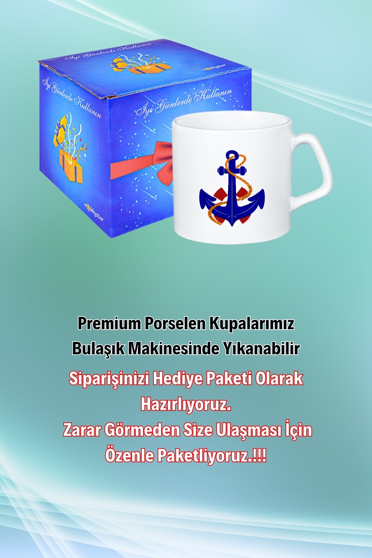 Denizci Çıpa Baskılı Afilli Kupa Bardak Çay Kahve Fincanı