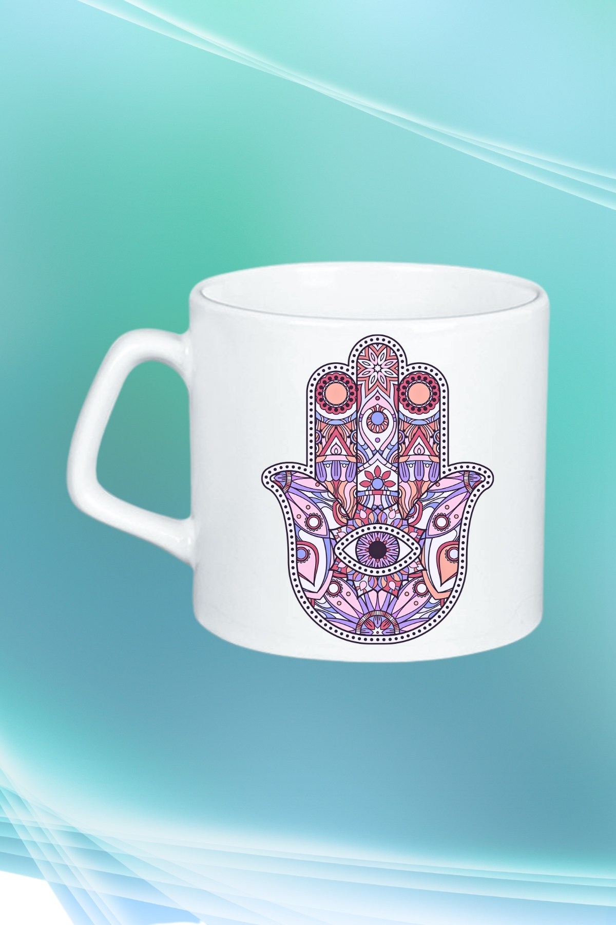 Mandala Fatma Ana Eli Nazarlık Baskılı Afilli Kupa Bardak Çay Kahve Fincanı