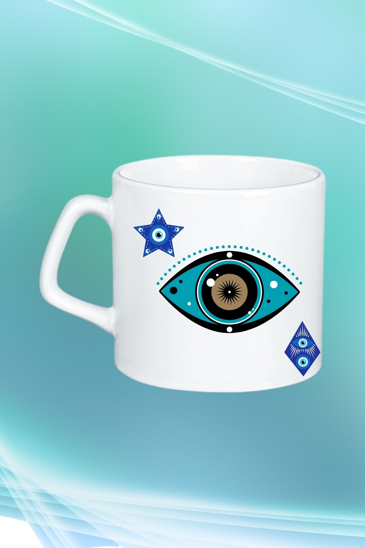 Mandala Göz Nazarlık Baskılı Afilli Kupa Bardak Çay Kahve Fincanı