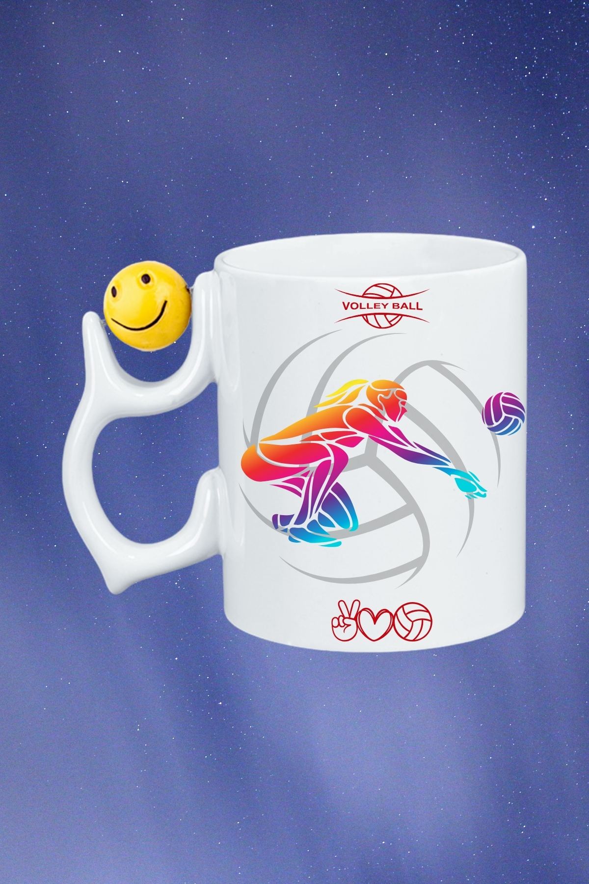 Voleybol Kadın Oyuncu Tema Baskılı Smile Emoji Toplu Kupa Bardak Çay Kahve Fincanı-2