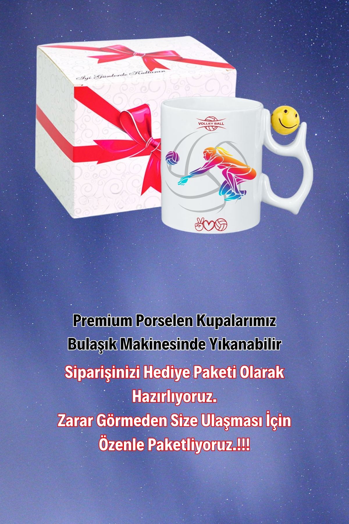 Voleybol Kadın Oyuncu Tema Baskılı Smile Emoji Toplu Kupa Bardak Çay Kahve Fincanı-2
