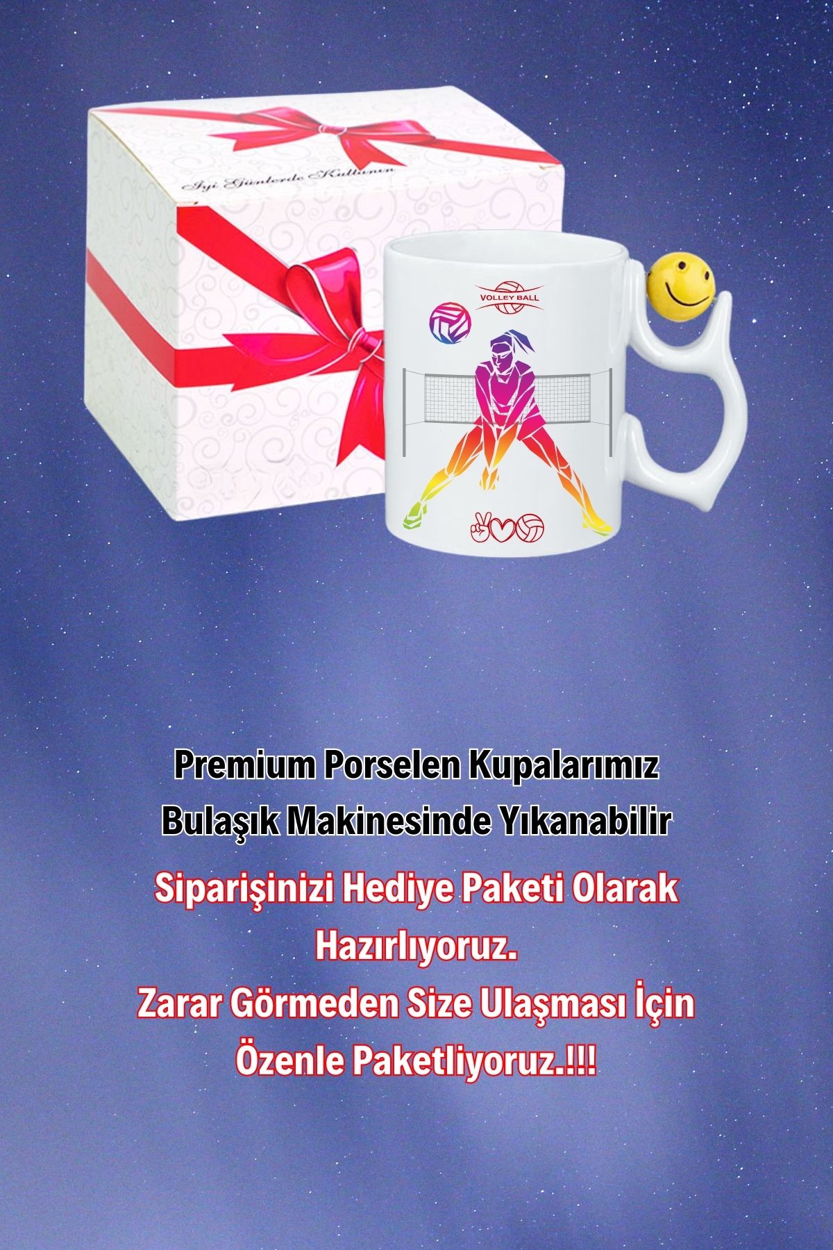 Voleybol Kadın Oyuncu Tema Baskılı Smile Emoji Toplu Kupa Bardak Çay Kahve Fincanı-3