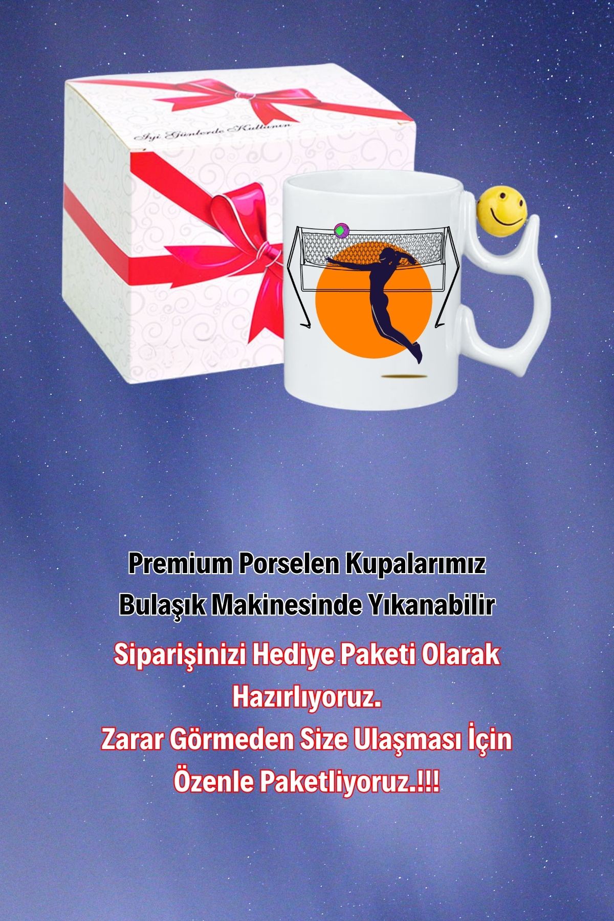Voleybol Kadın Oyuncu Tema Baskılı Smile Emoji Toplu Kupa Bardak Çay Kahve Fincanı-4