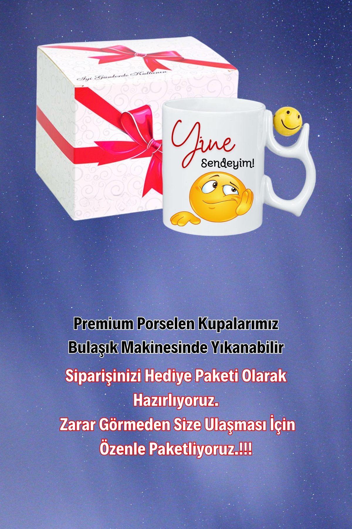 Yine Sendeyim Emoji Baskılı Smile Emoji Toplu Kupa Bardak Çay Kahve Fincanı