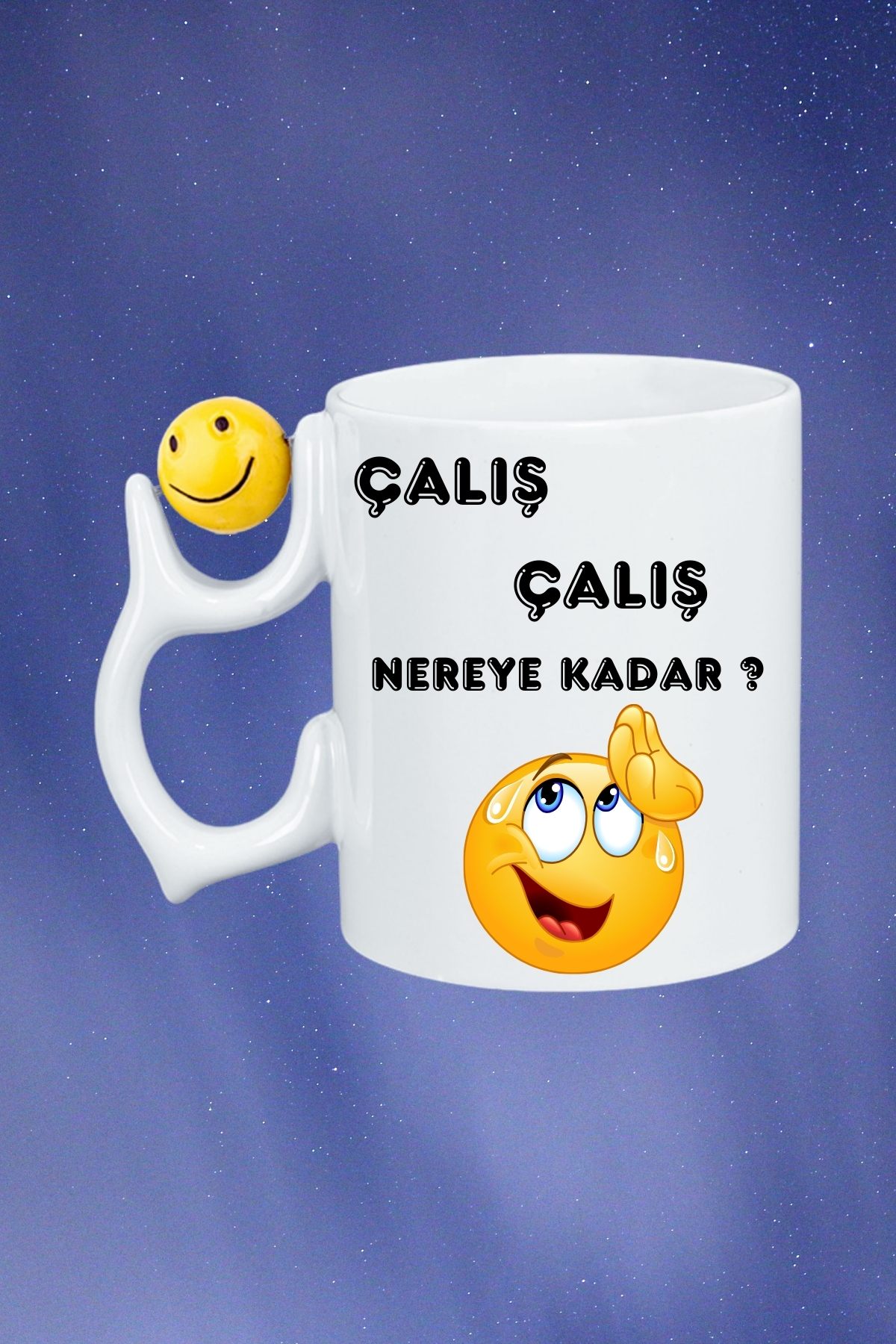 Çalış Çalış Emoji Baskılı Smile Emoji Toplu Kupa Bardak Çay Kahve Fincanı
