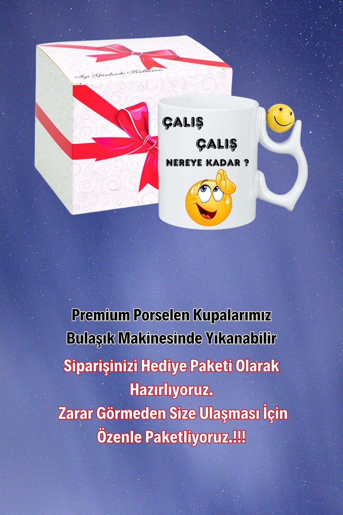Çalış Çalış Emoji Baskılı Smile Emoji Toplu Kupa Bardak Çay Kahve Fincanı