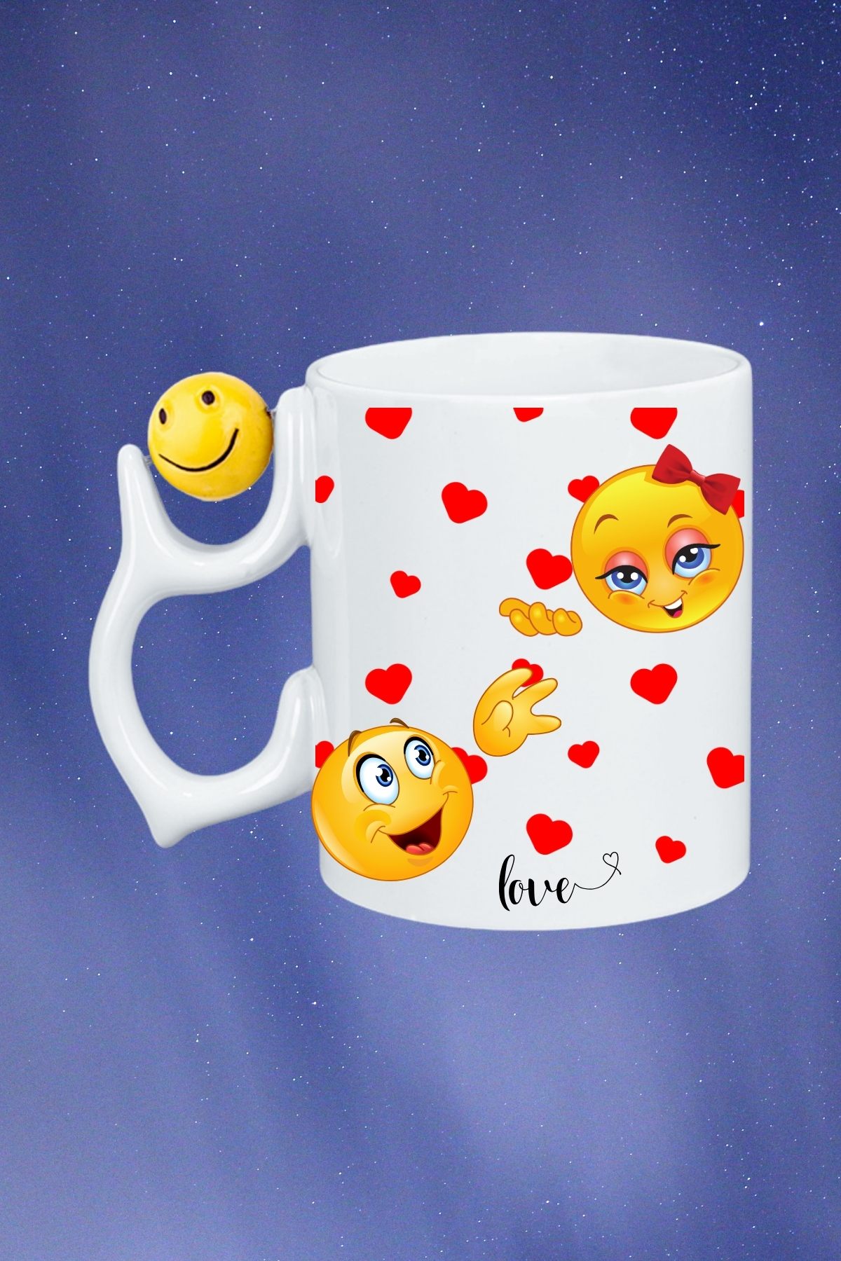 Kavuşma Love Emoji Baskılı Smile Emoji Toplu Kupa Bardak Çay Kahve Fincanı