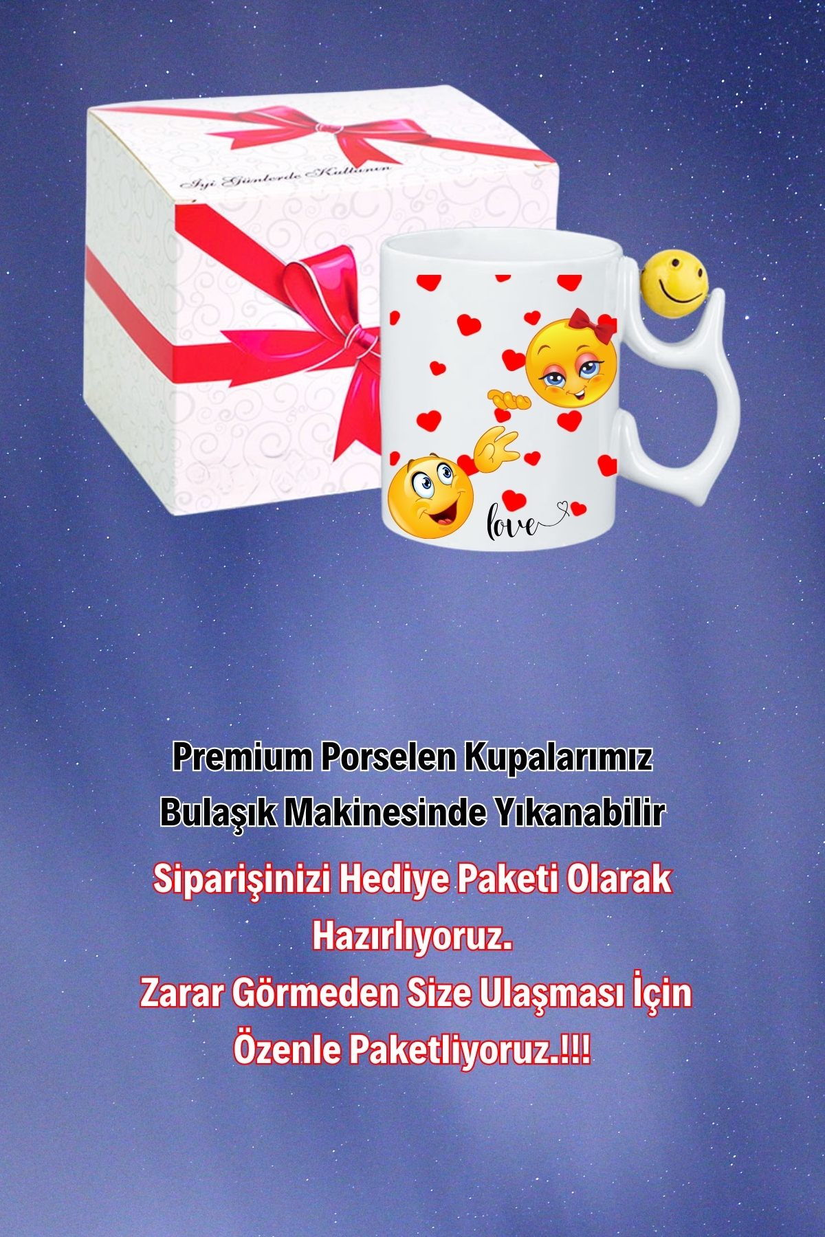 Kavuşma Love Emoji Baskılı Smile Emoji Toplu Kupa Bardak Çay Kahve Fincanı