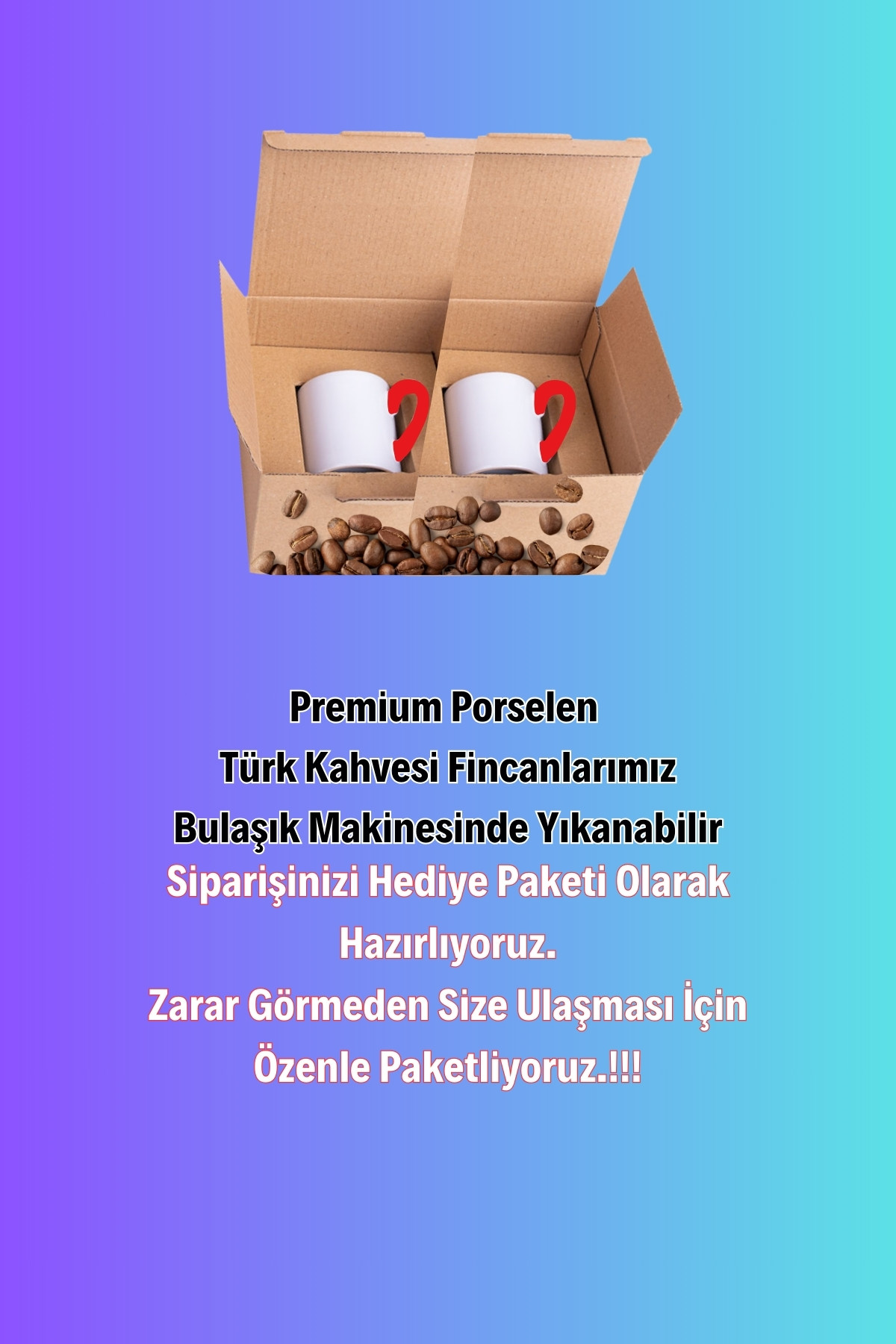 Sevgililer Günü Kalpli Love Baskılı 2’li Türk Kahvesi Fincanı Hediye Seti Kırmızı Beyaz