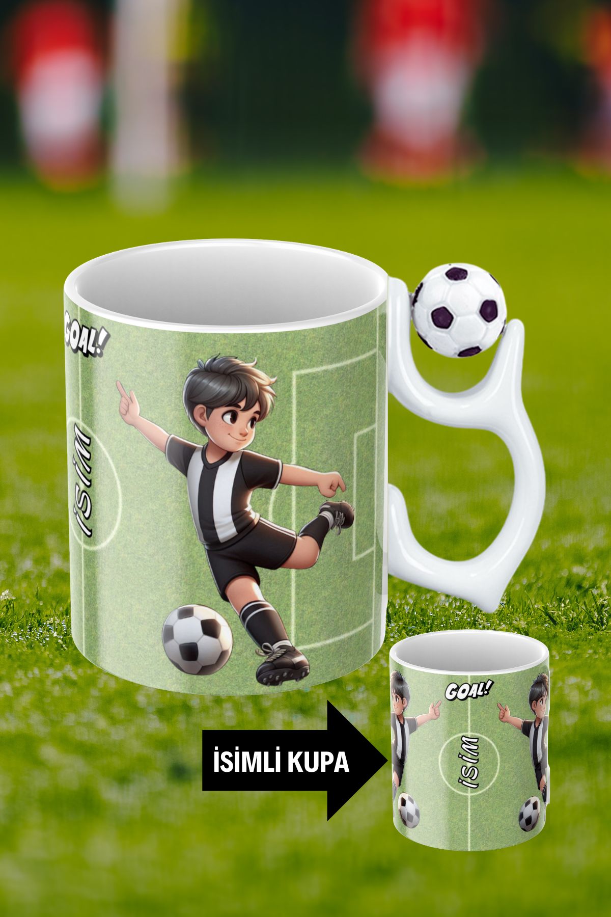 Siyah Beyaz Futbol Toplu Siyah Beyaz Forma Oyunculu Taraftar İsimli Baskılı Kupa Bardak