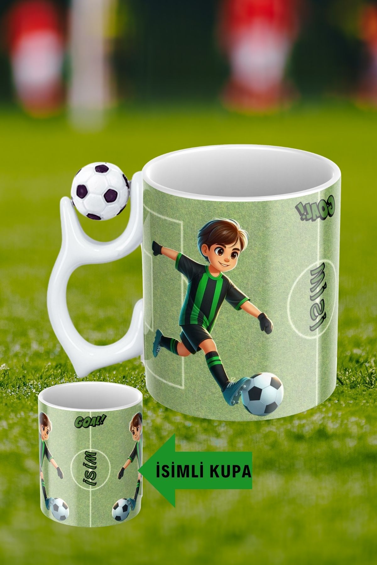 Siyah Beyaz Futbol Toplu Yeşil Siyah Forma Oyunculu Taraftar İsimli Baskılı Kupa Bardak