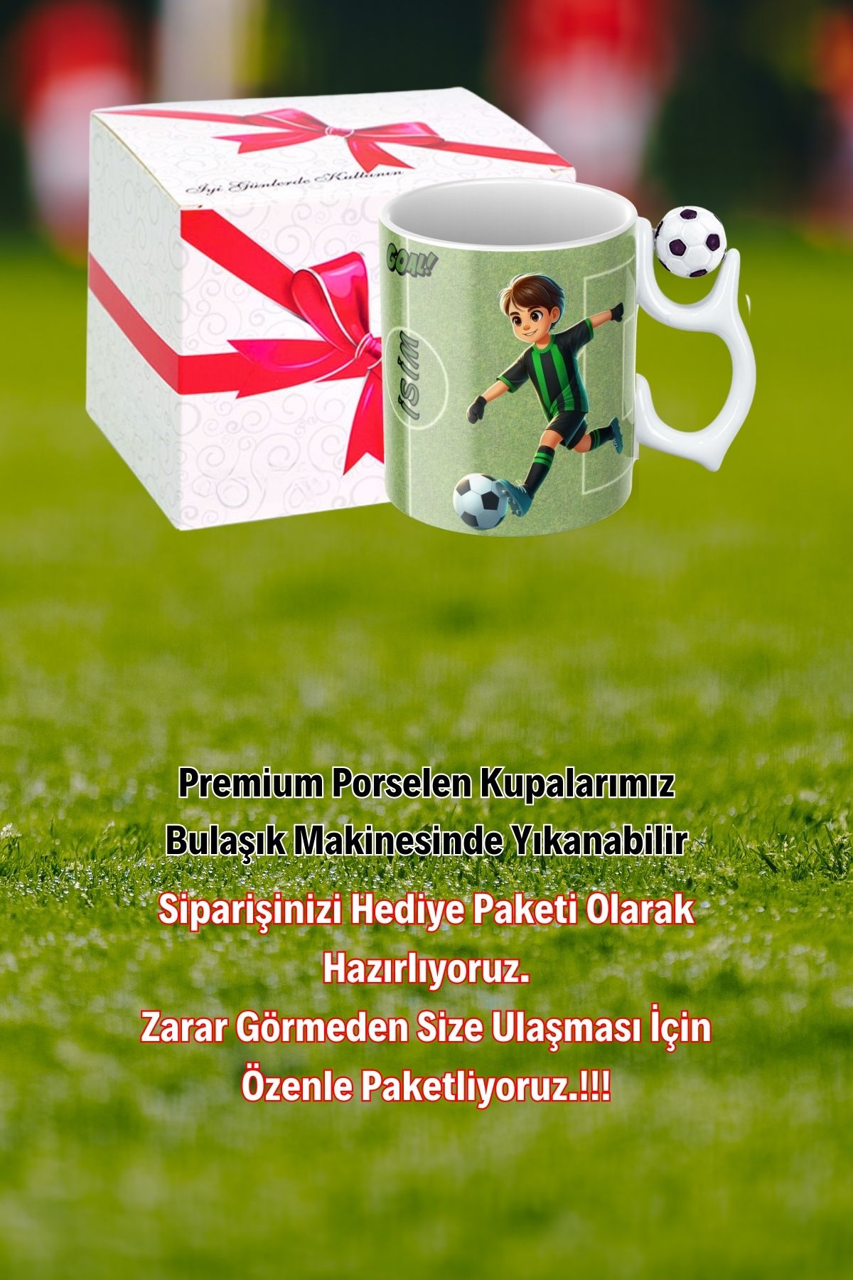 Siyah Beyaz Futbol Toplu Yeşil Siyah Forma Oyunculu Taraftar İsimli Baskılı Kupa Bardak