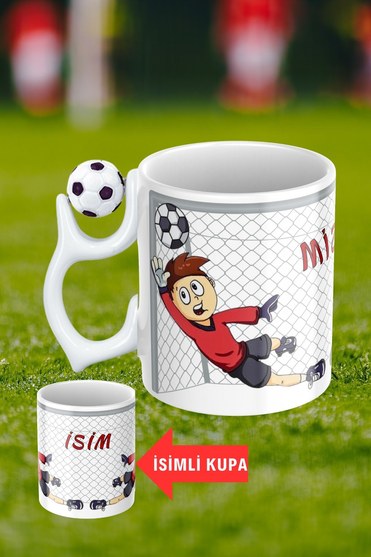 Siyah Beyaz Futbol Toplu Kaleci Baskılı-1 Taraftar İsimli Baskılı Kupa Bardak
