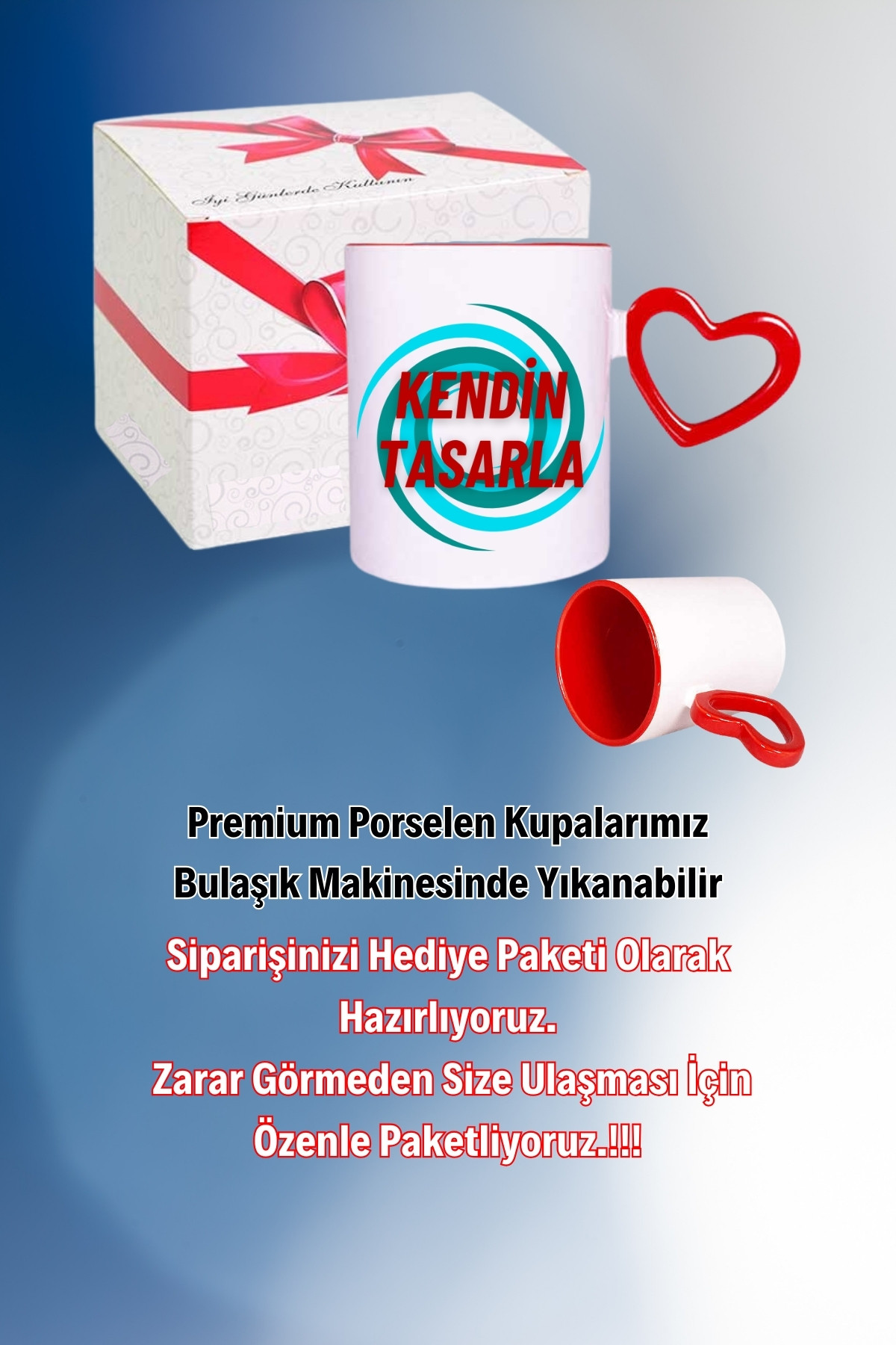 Kişiye Özel Baskılı Kalpli Kırmızı Kupa Kendin Tasarla Kalpli Kupa Bardak Çay Kahve Fincanı