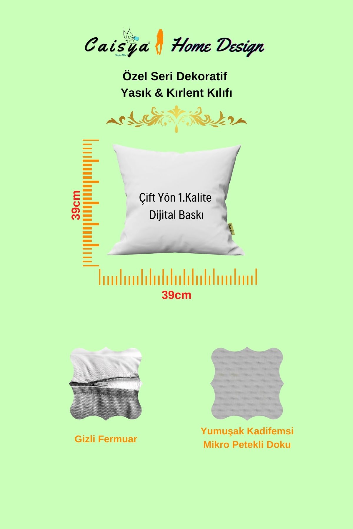 Modern Desenli Çift Yön Dijital Baskılı Dekoratif Kırlent Kılıfı Yastık Kılıfı 39x39cm