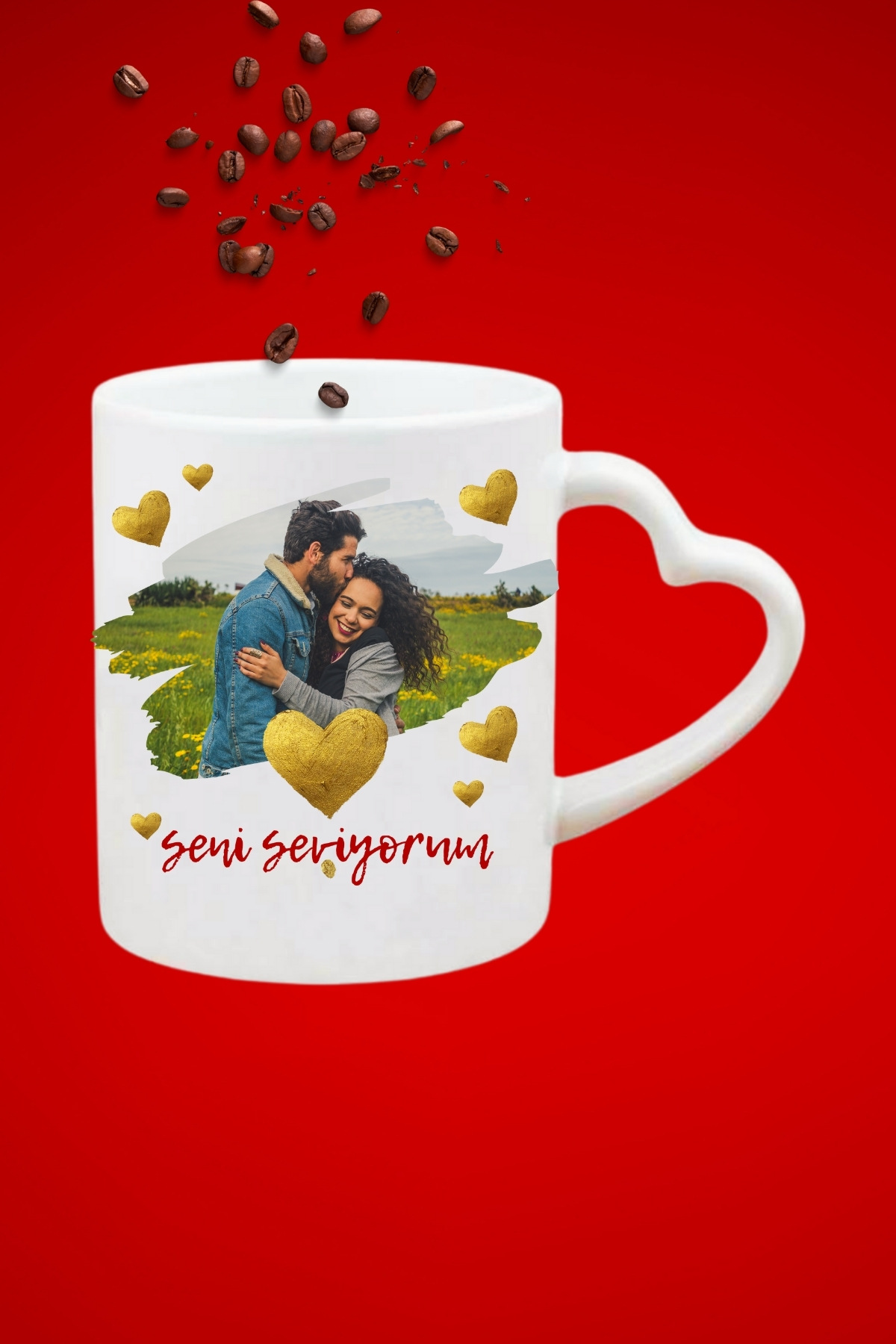 Sevgiliye Özel Gün Kutlama Resimli Hediyelik Baskılı Hediye Kalp Kupa Bardak Porselen Çay Kahve Fincanı