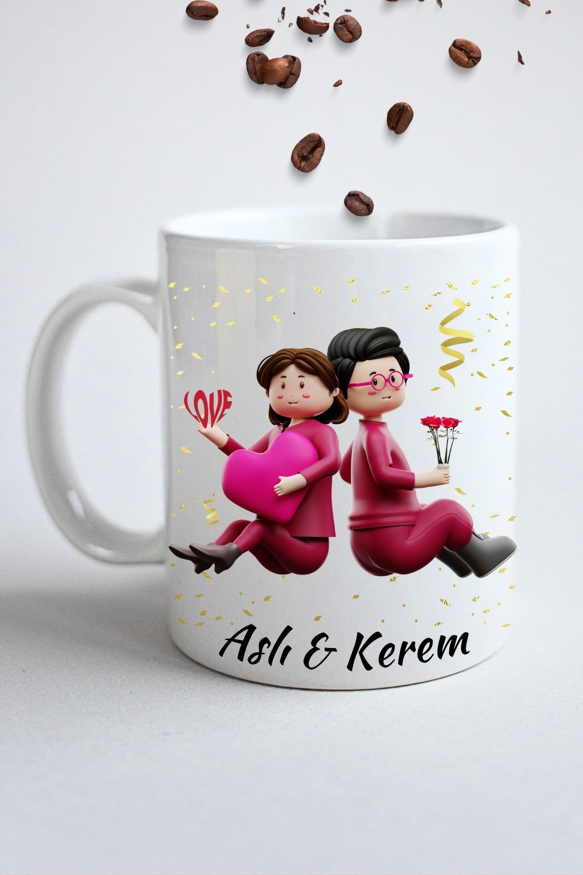 İsimli Kişiye Özel Love Baskılı Hediye Kupa Bardak Porselen Çay Kahve Fincanı