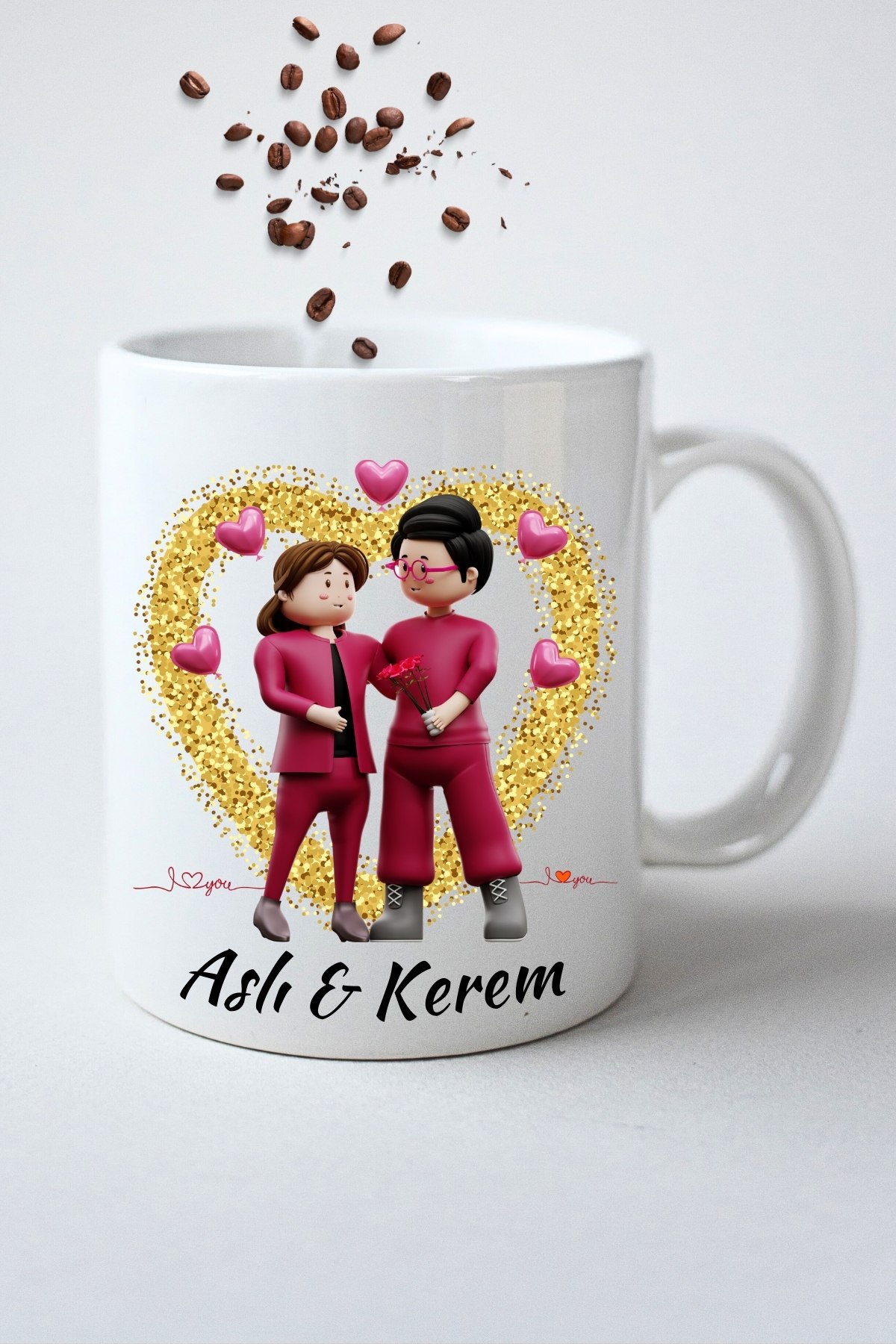 İsimli Kişiye Özel Love You Baskılı Hediye Kupa Bardak Porselen Çay Kahve Fincanı