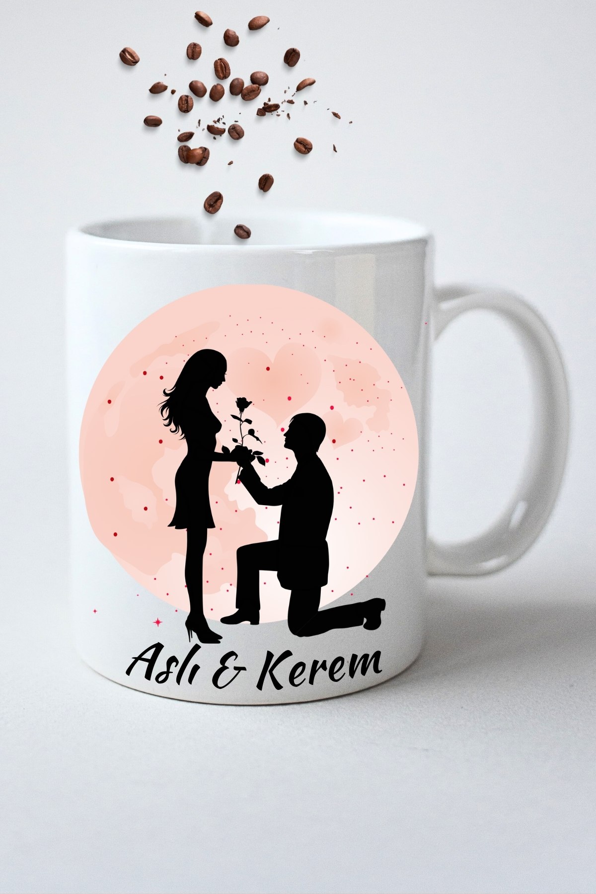 İsimli Kişiye Özel Moonlıght Teklif Baskılı Hediye Kupa Bardak Porselen Çay Kahve Fincanı