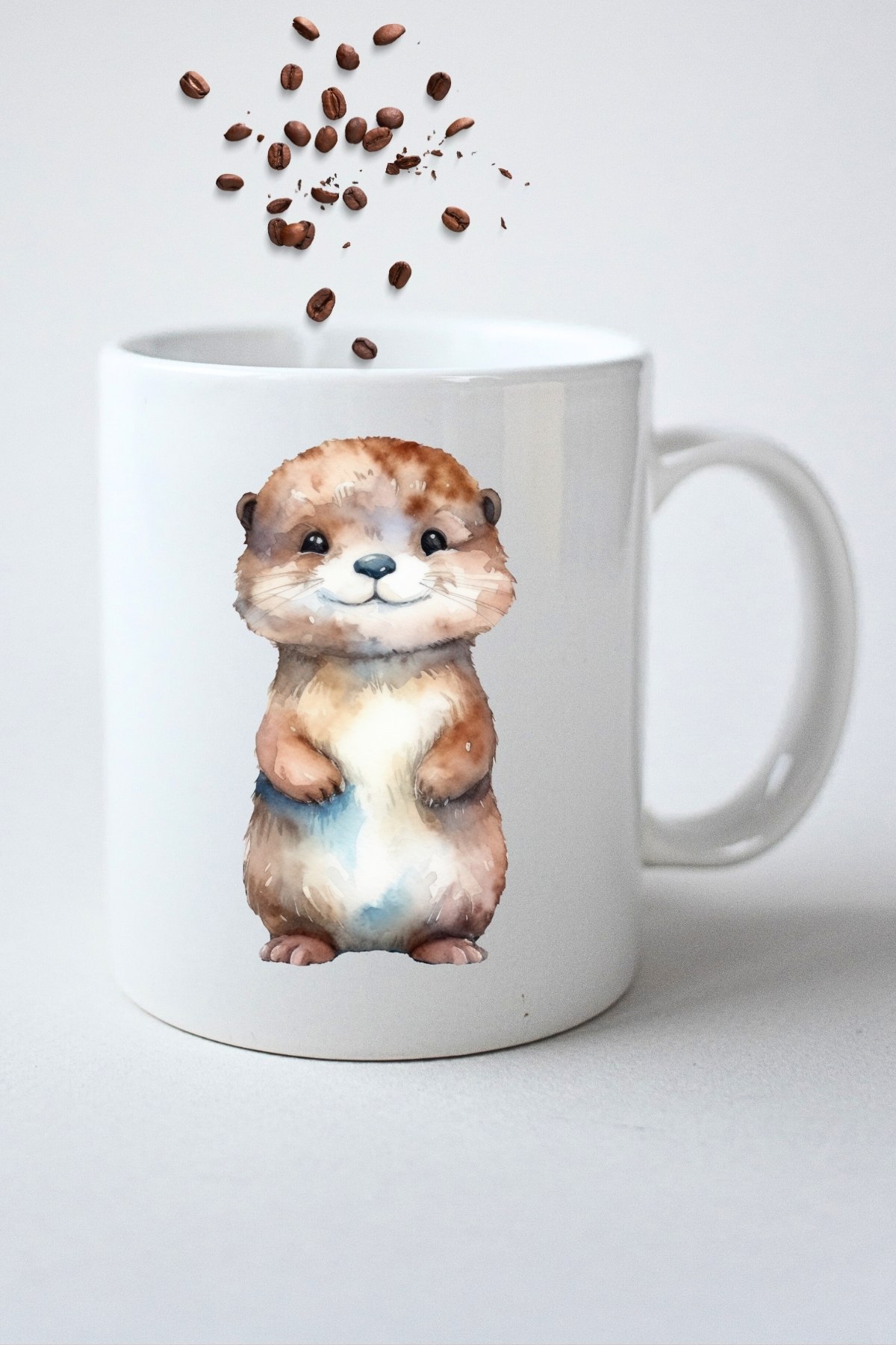 Anime Cute Otter Su Sanuru Baskılı Hediye Kupa Bardak Porselen Çay Kahve Fincanı