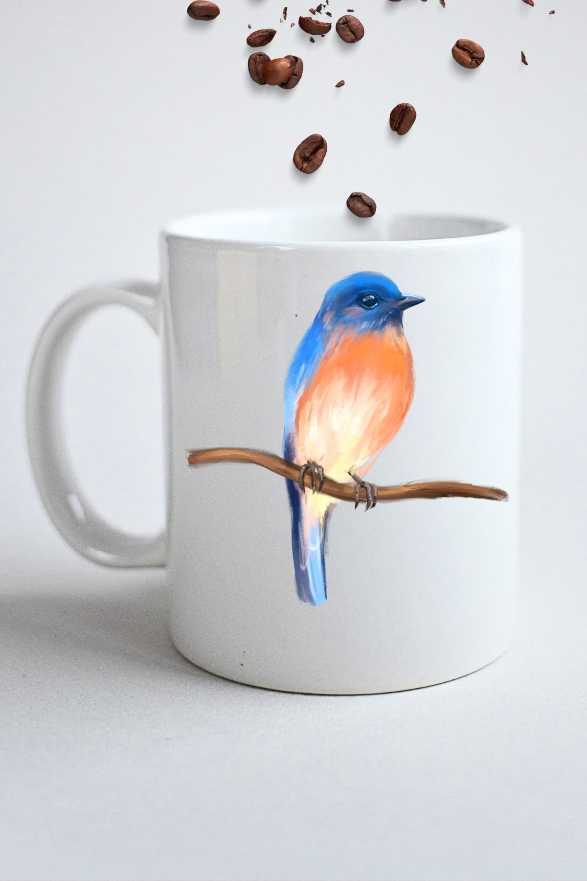 Blue Bird Minik Serçe Baskılı Hediye Kupa Bardak Porselen Çay Kahve Fincanı