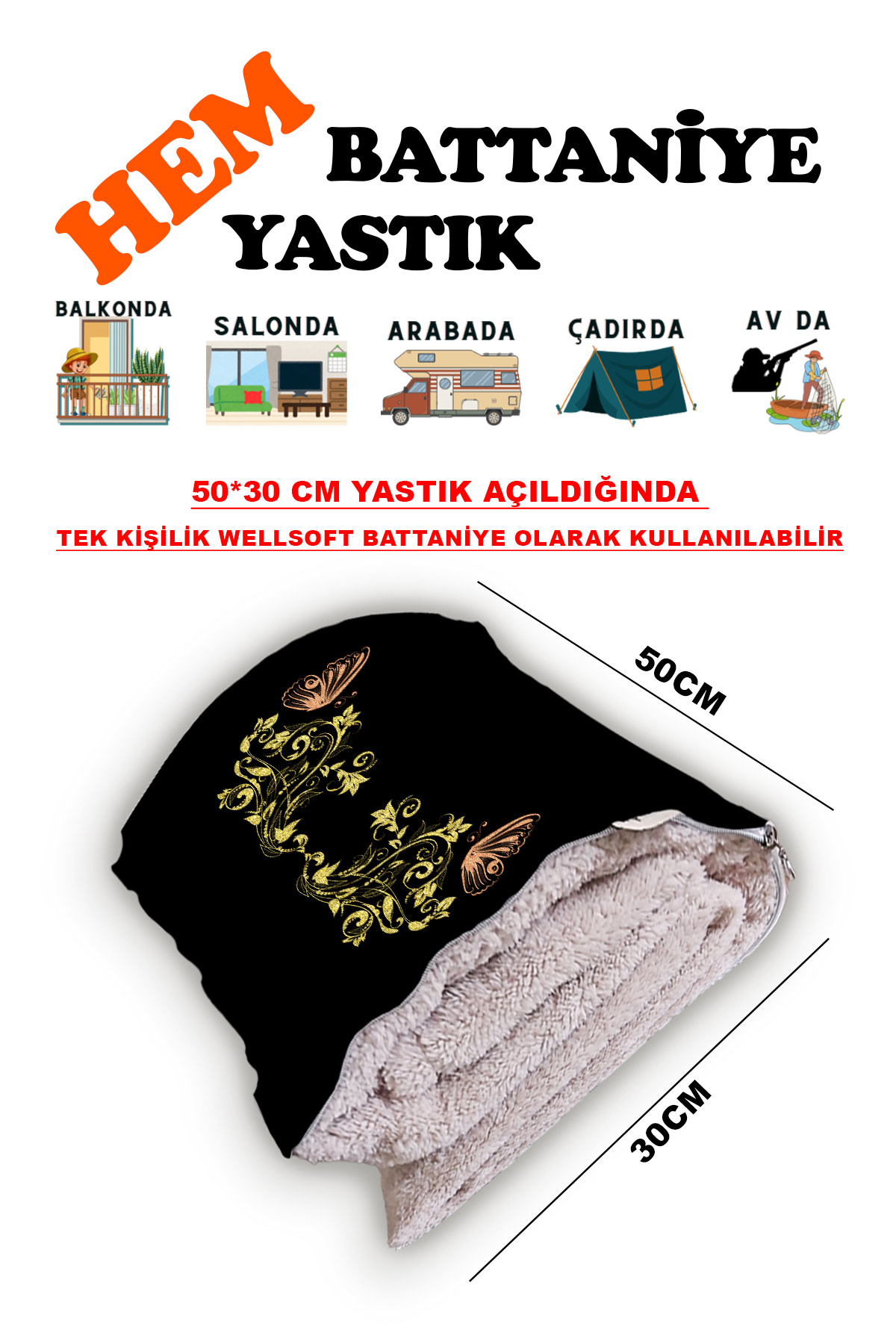 Kelebek Motif Desen Baskılı Tv Battaniyeli Opsiyonel Dekoratif Yastık Battaniye 2in1 Gifts