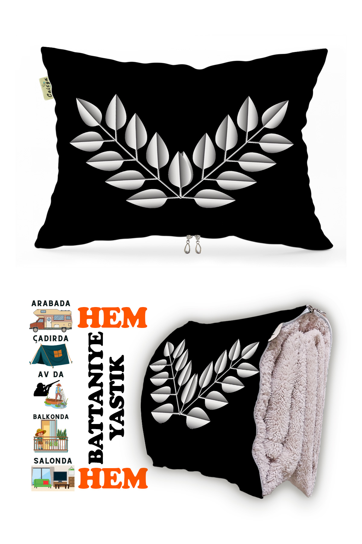 Yaprak Motif Desen Baskılı Tv Battaniyeli Opsiyonel Dekoratif Yastık Battaniye 2in1 Gifts