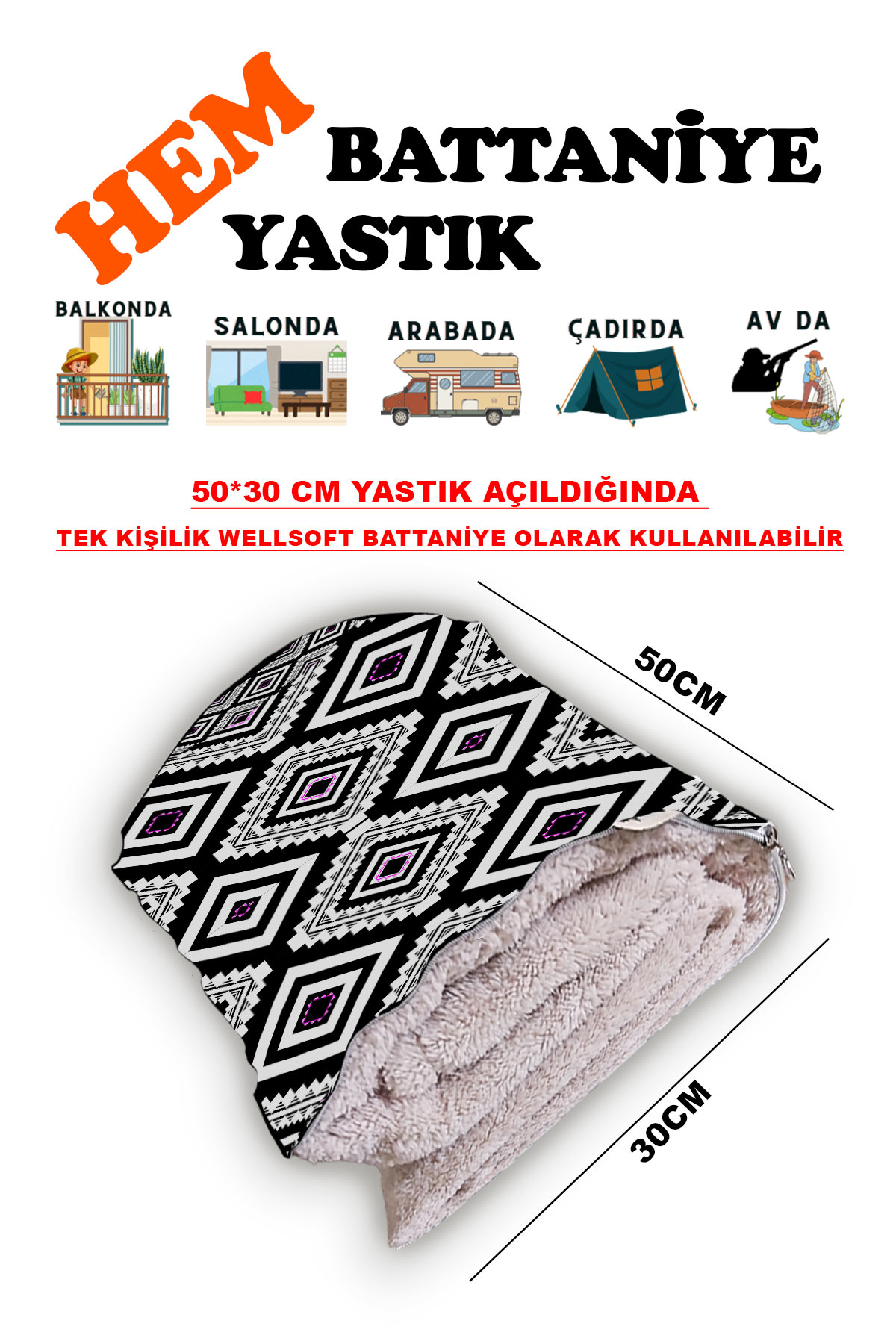Modern Desenli Baskılı Tv Battaniyeli Opsiyonel Dekoratif Yastık Battaniye 2in1-01