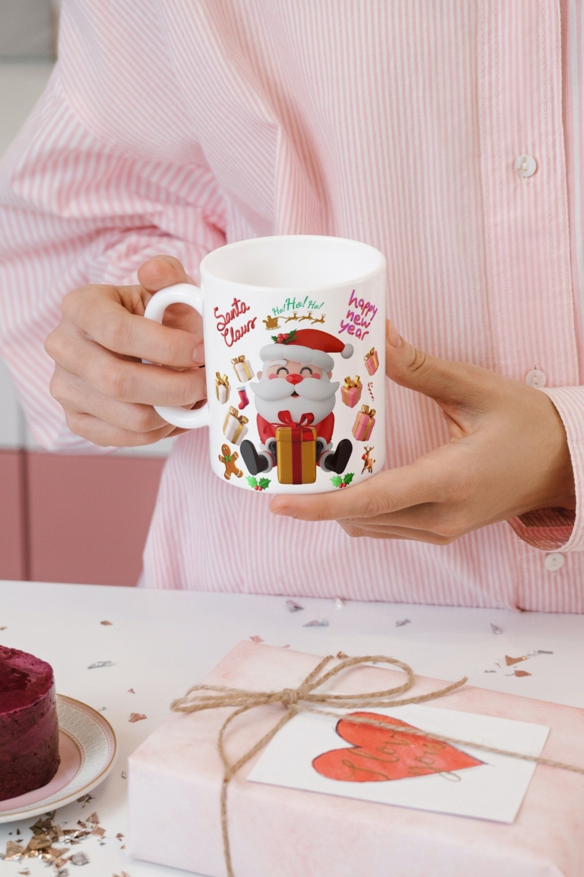 Noel Baba Happy Christmas Baskılı Kupa Bardak Porselen Çay Kahve Fincanı
